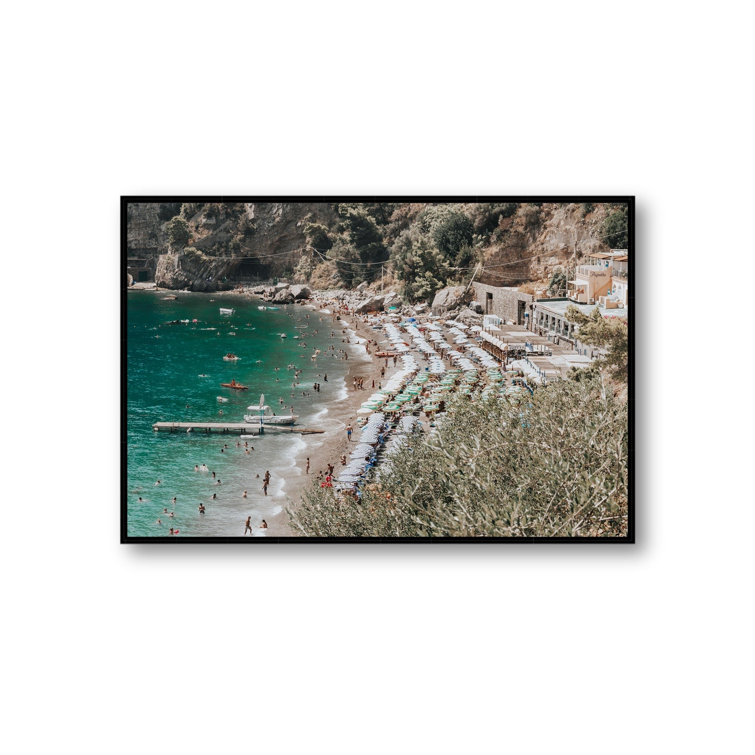 Fornillo Beach fine art print, Positano, Italy, Giant, Black Float Frame, Fine Art Canvas