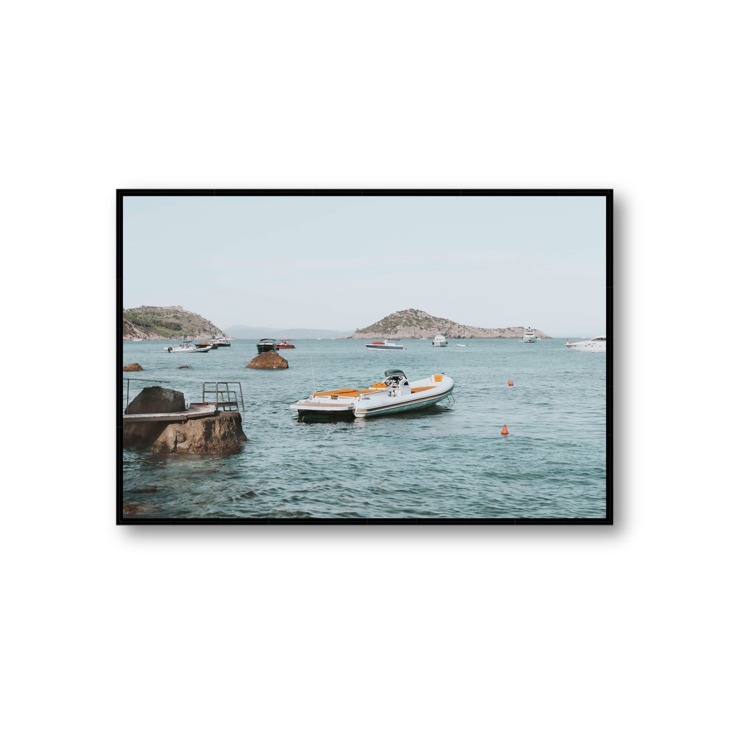 The Azure Sea Tuscany coastal Italian wall art Giant fine art canvas in black float frame