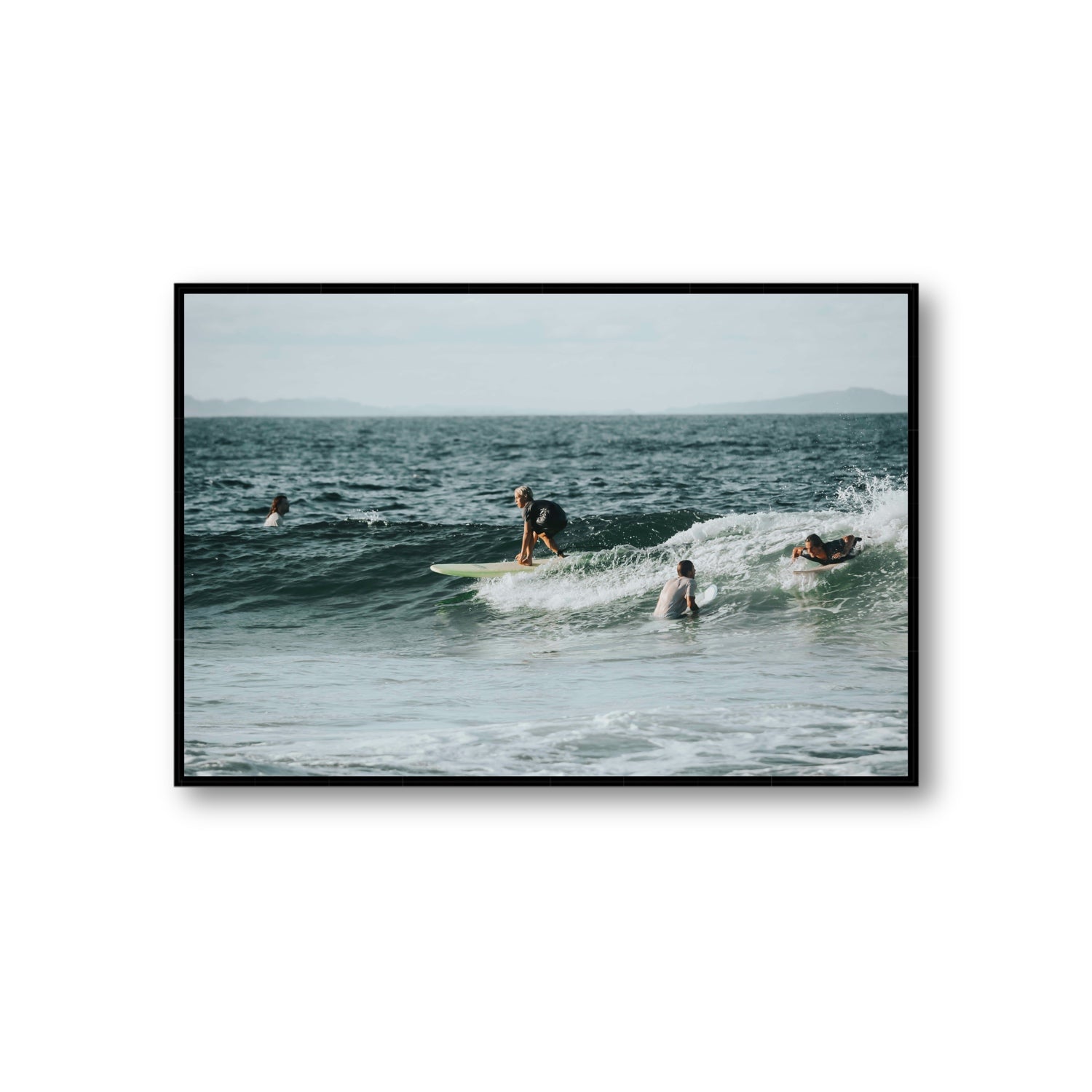 The Boys of Summer Byron Bay Surf coastal wall art Giant fine art canvas in black float frame