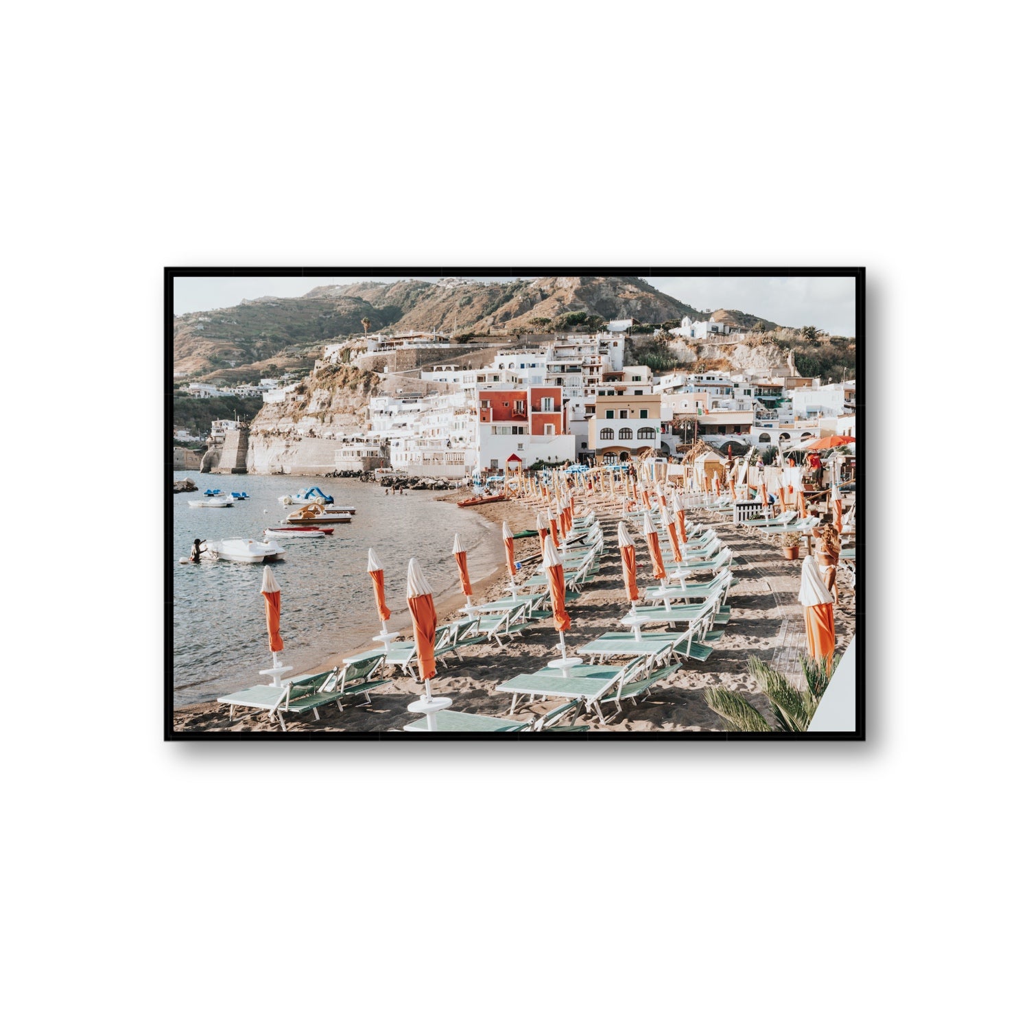 Sole Estivo Ischia Italian coastal wall art Giant fine art canvas in black float frame