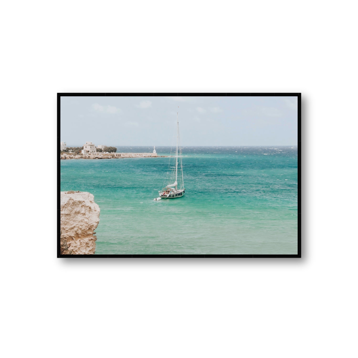 Adriatic Escape Puglia Italian coastal decor wall art Giant fine art canvas in black float frame