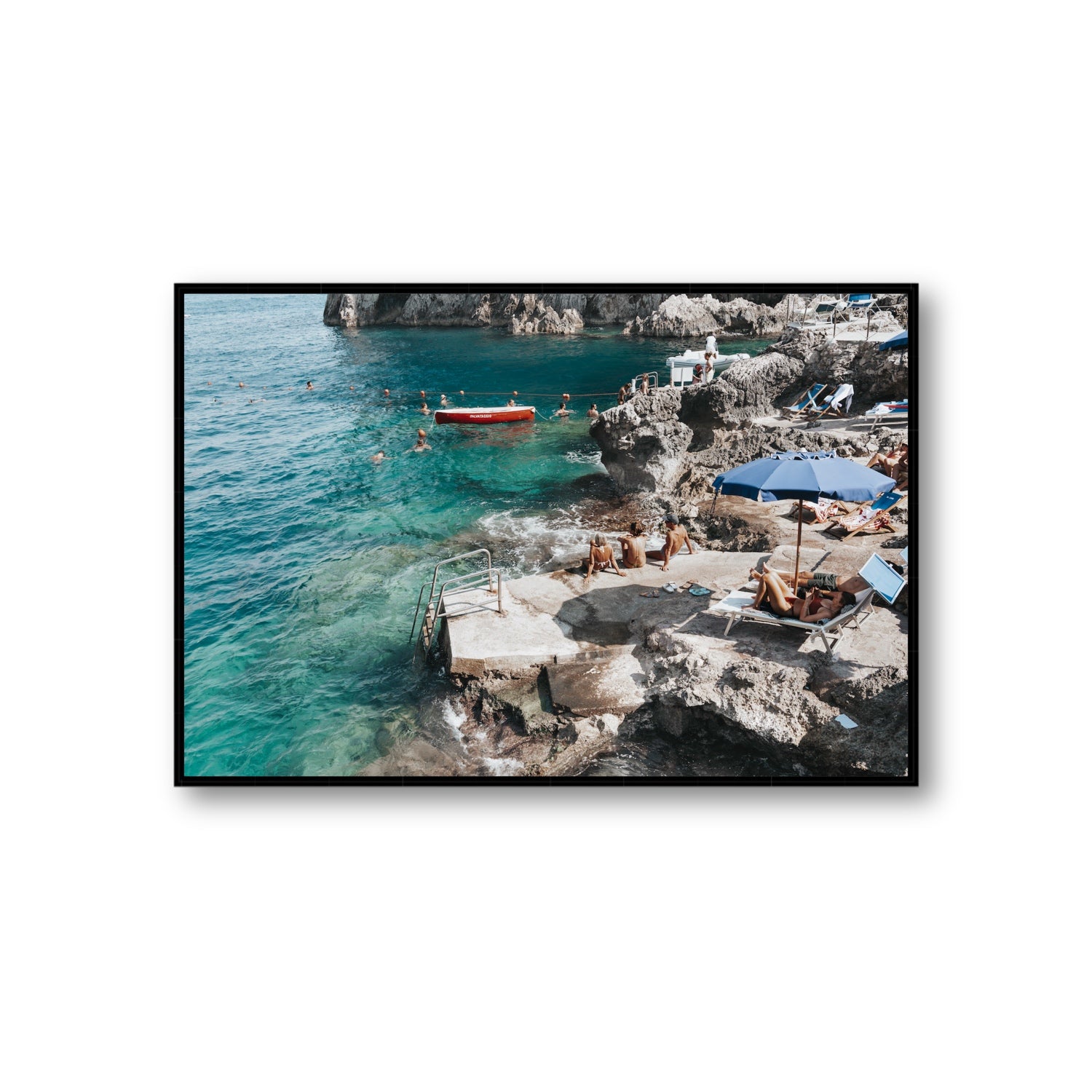 Serenity By The Sea Capri Mediterranean wall art Giant fine art canvas in black float frame