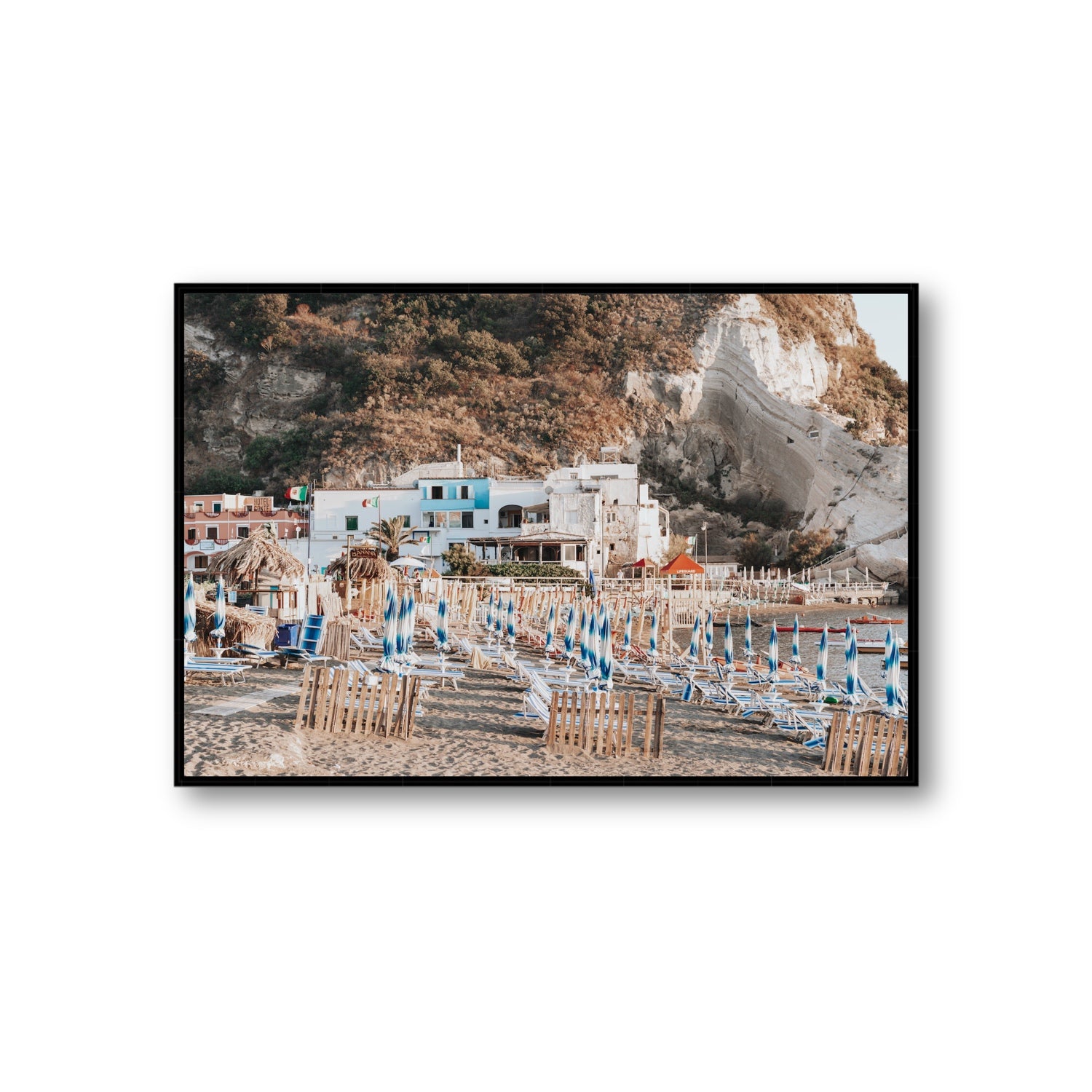 Sant' Angelo Ischia Italian coastal wall art Giant fine art canvas in black float frame