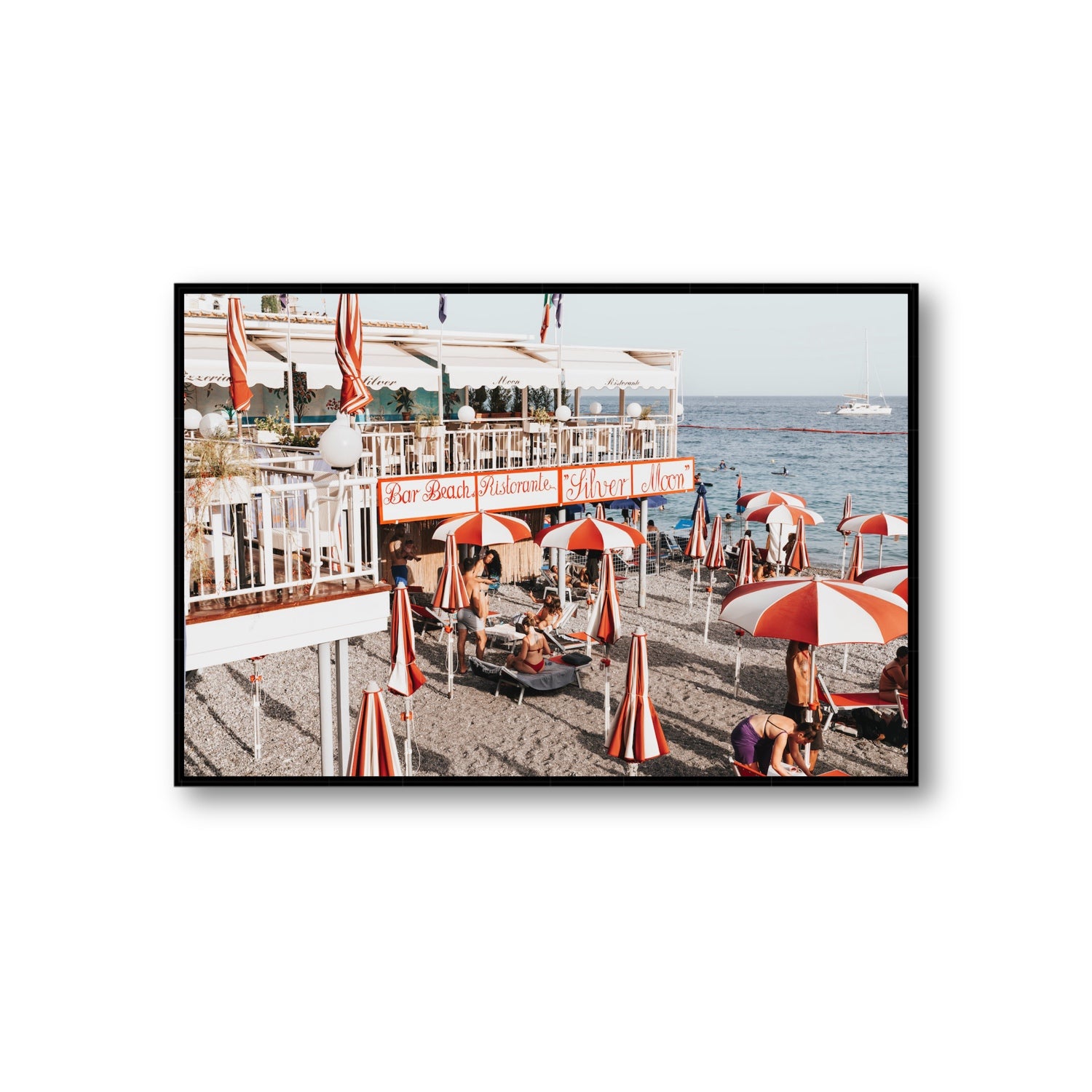 Silver Moon Amalfi Mediterranean wall art Giant fine art canvas in black float frame