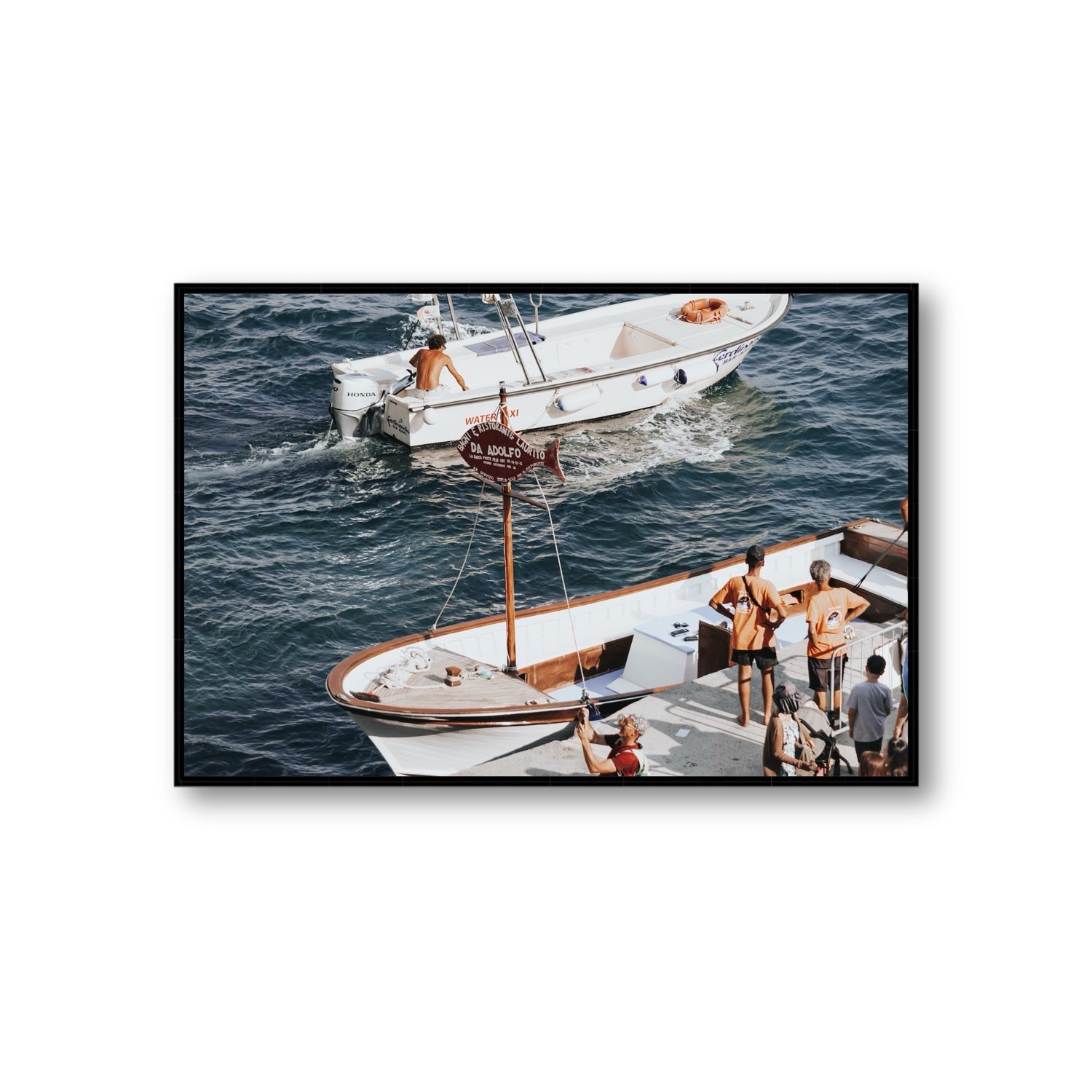 Water Taxi Positano wall art Giant fine art canvas in black float frame