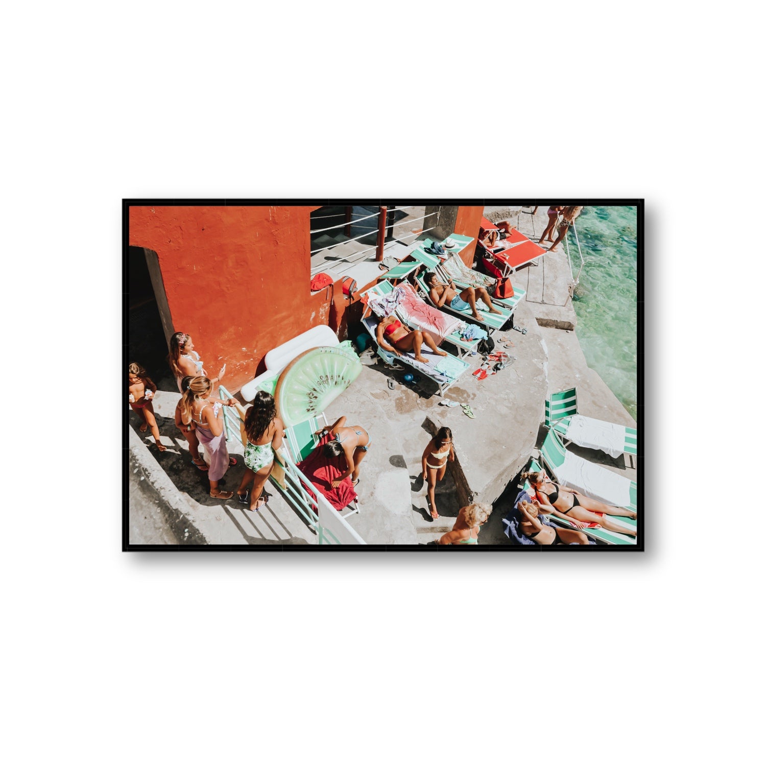 Italianita Capri beach Mediterranean wall art Giant fine art canvas in black float frame