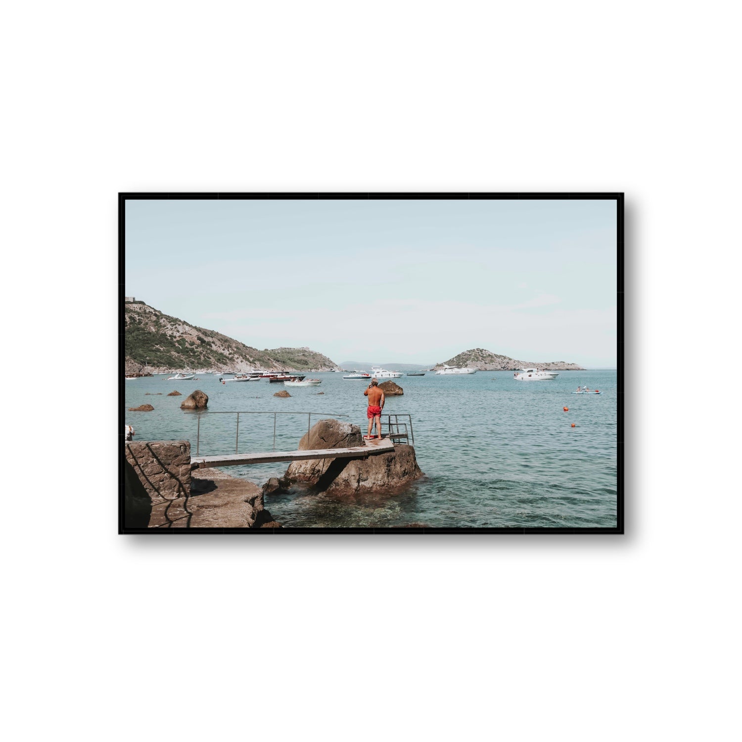 Out Of Office Tuscany coastal Italian wall art Giant fine art canvas in black float frame