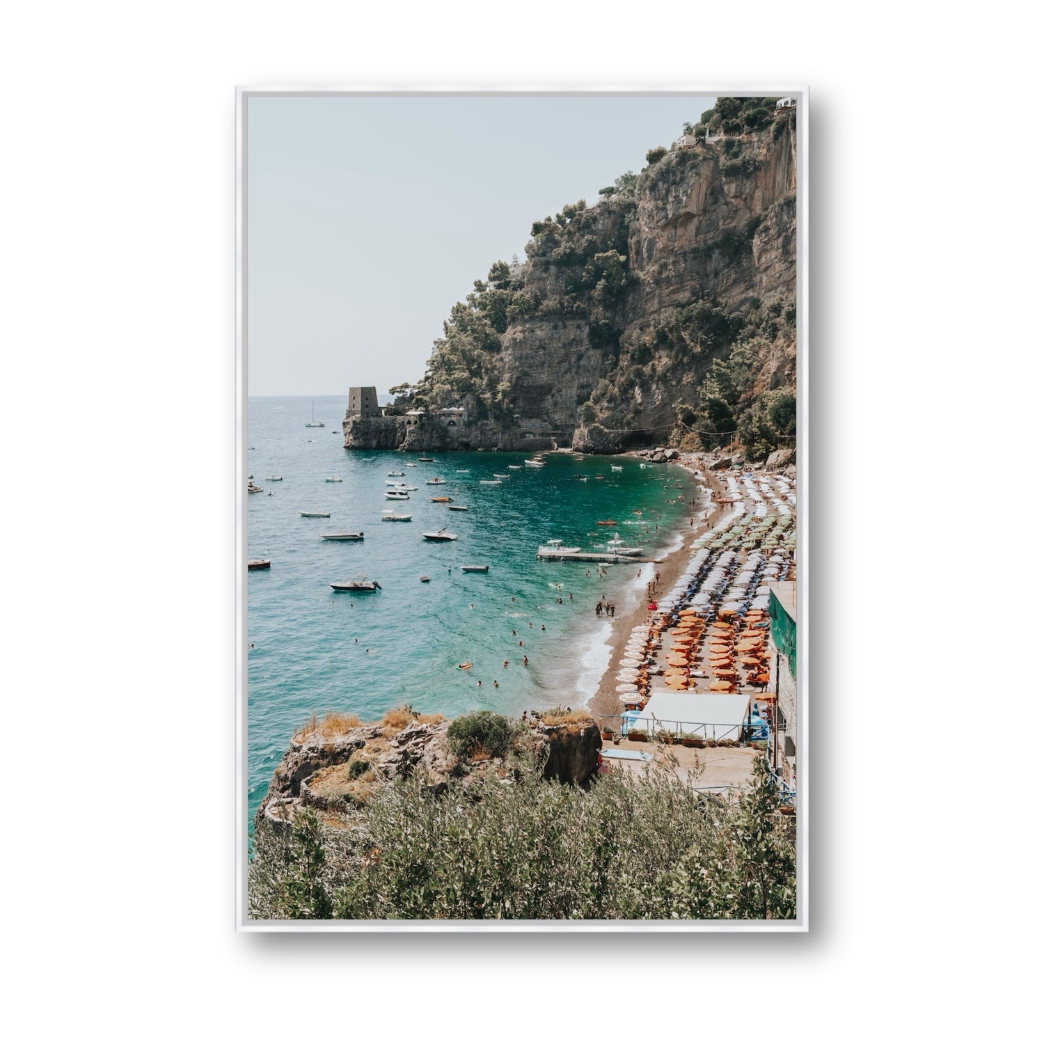 Baia dei Sogni fine art print, Positano, Italy, Statement, White Float Frame, Fine Art Canvas