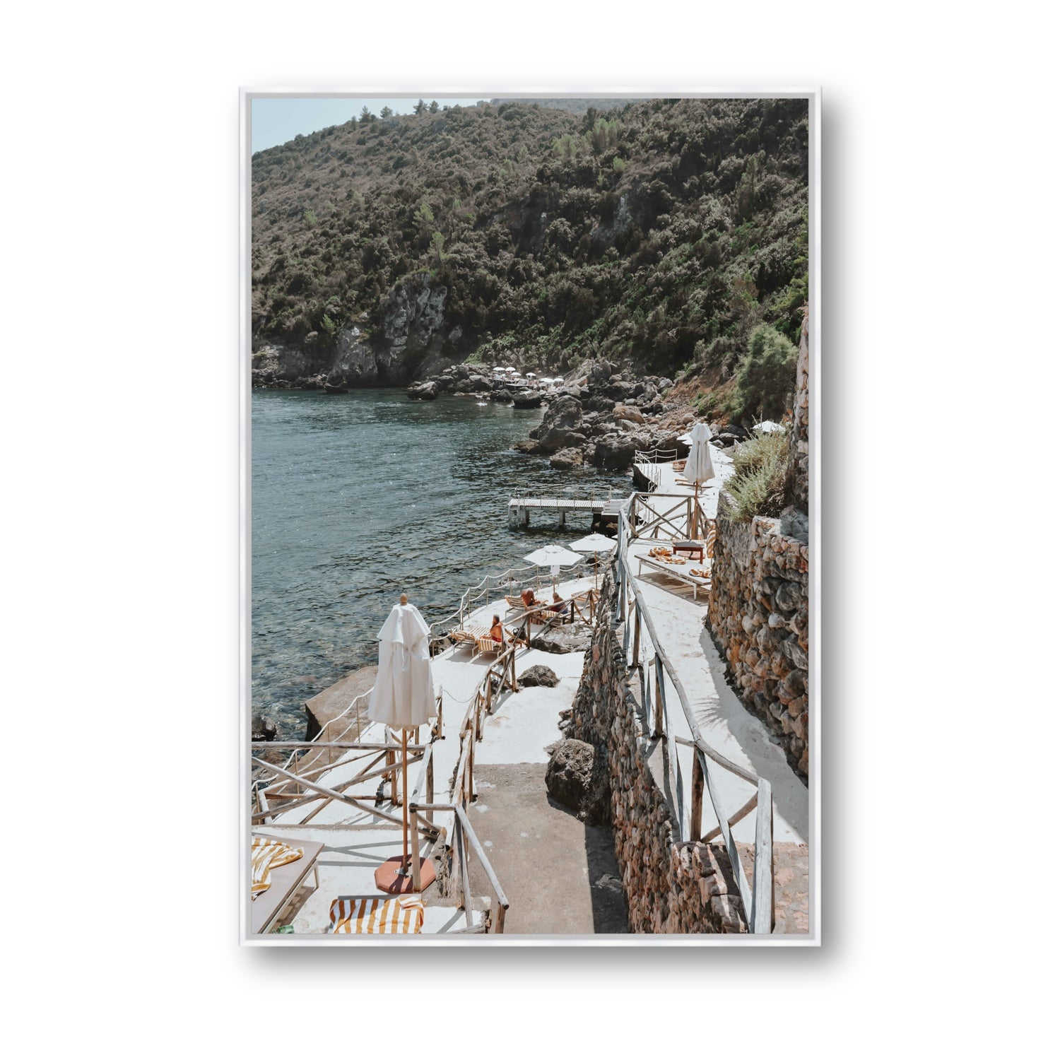 L'Estate Tuscany coastal Italian wall art Statement fine art canvas in white float frame