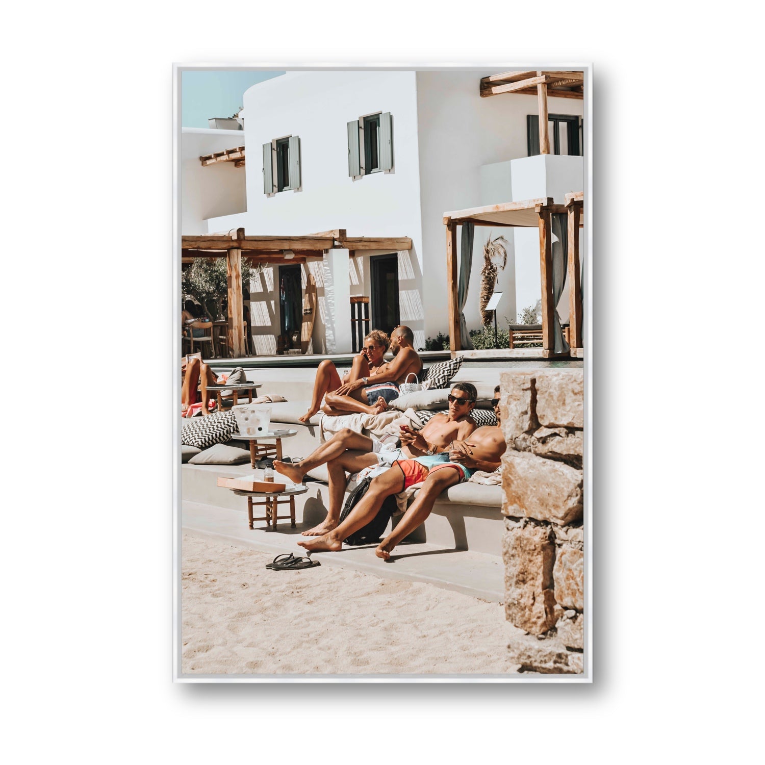 Style That Sizzles Mykonos Greek island wall art Statement fine art canvas in white float frame