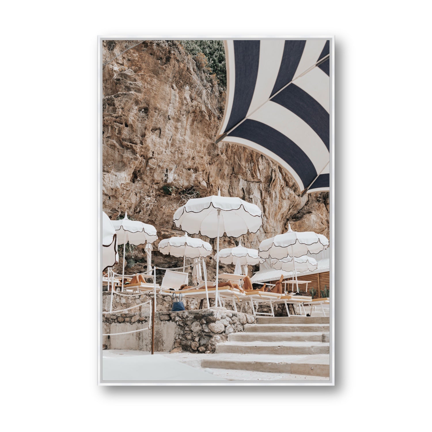 Rocky Refuge fine art print, Positano, Italy, Statement, White Float Frame, Fine Art Canvas