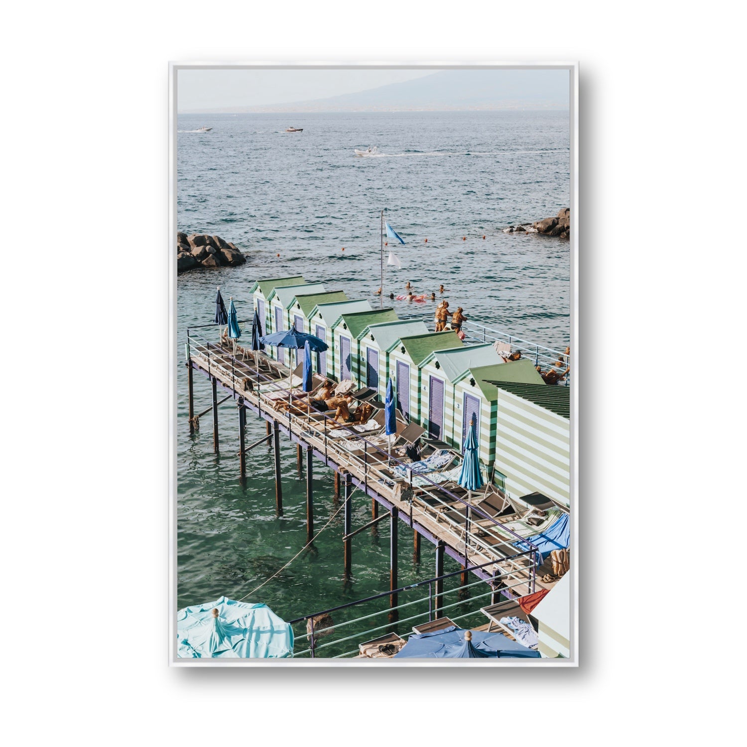 Cabine da Spiaggia fine art print, Sorrento, Italy, Statement, White Float Frame, Fine Art Canvas