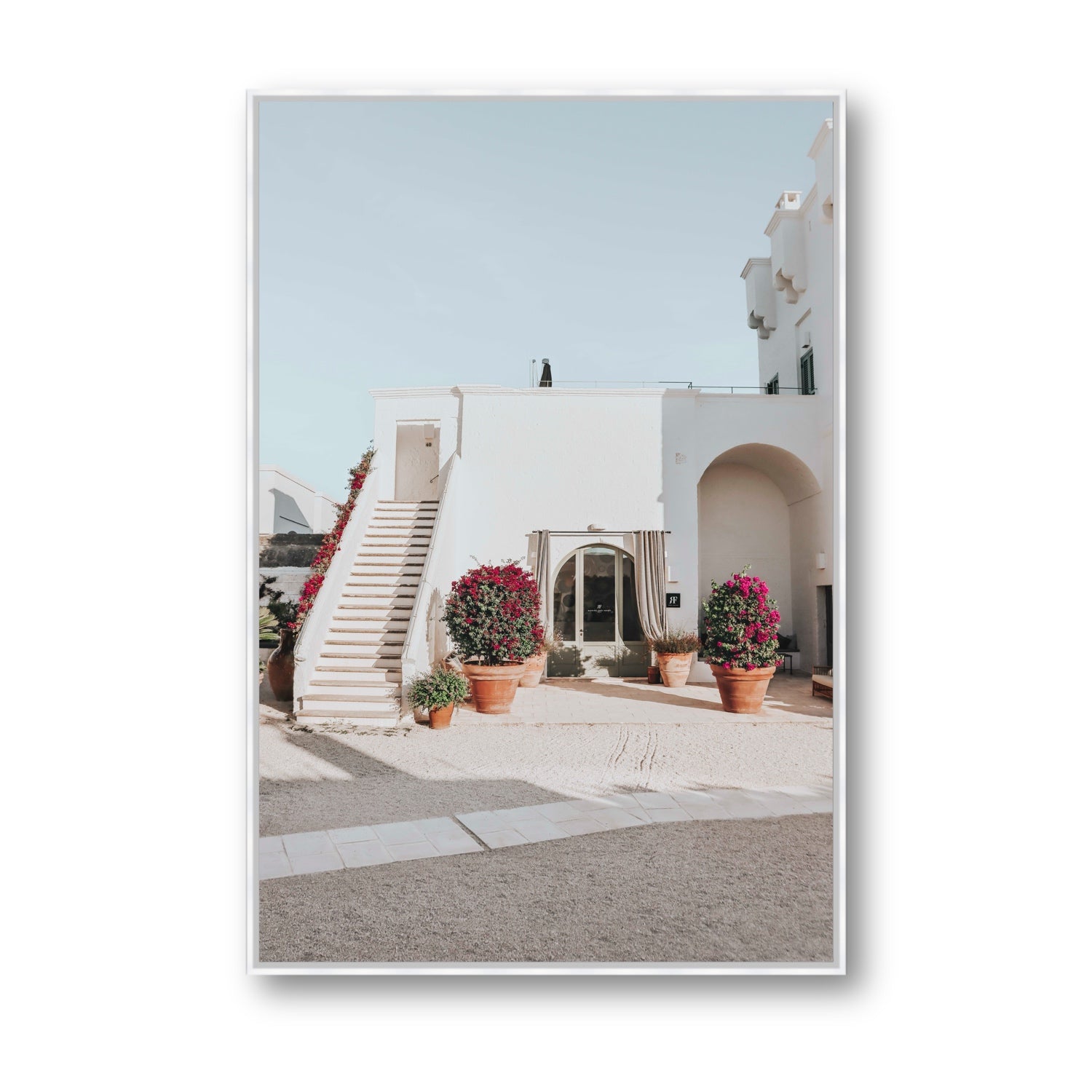 Scala Fiorita Puglia Mediterranean wall art Statement fine art canvas in white float frame