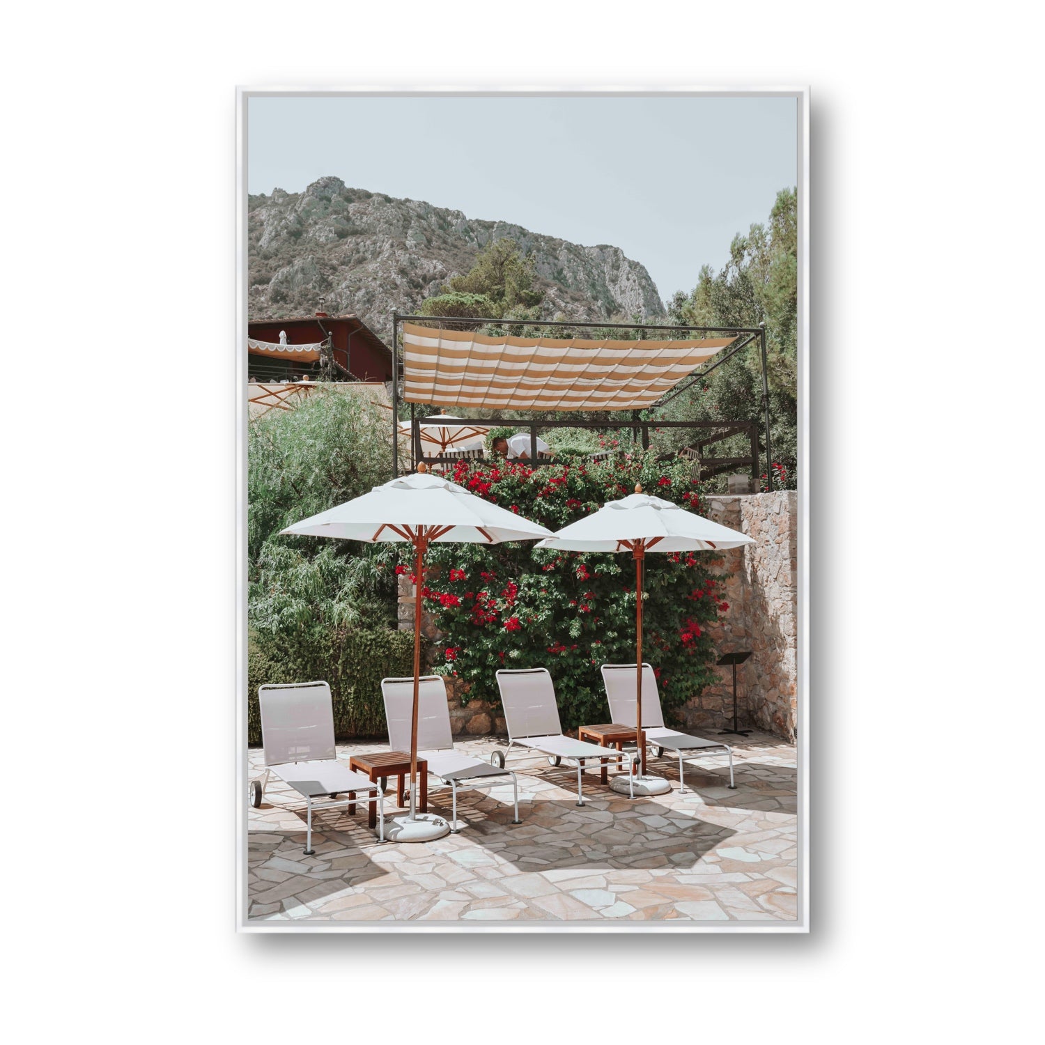 Shades of Leisure Tuscany coastal Italian wall art Statement fine art canvas in white float frame