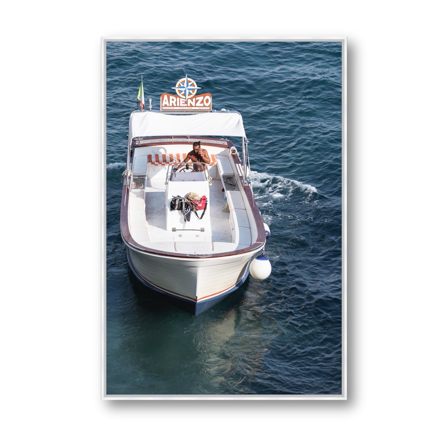 Pilota di Motoscafo fine art print, Positano, Italy, Statement, White Float Frame, Fine Art Canvas