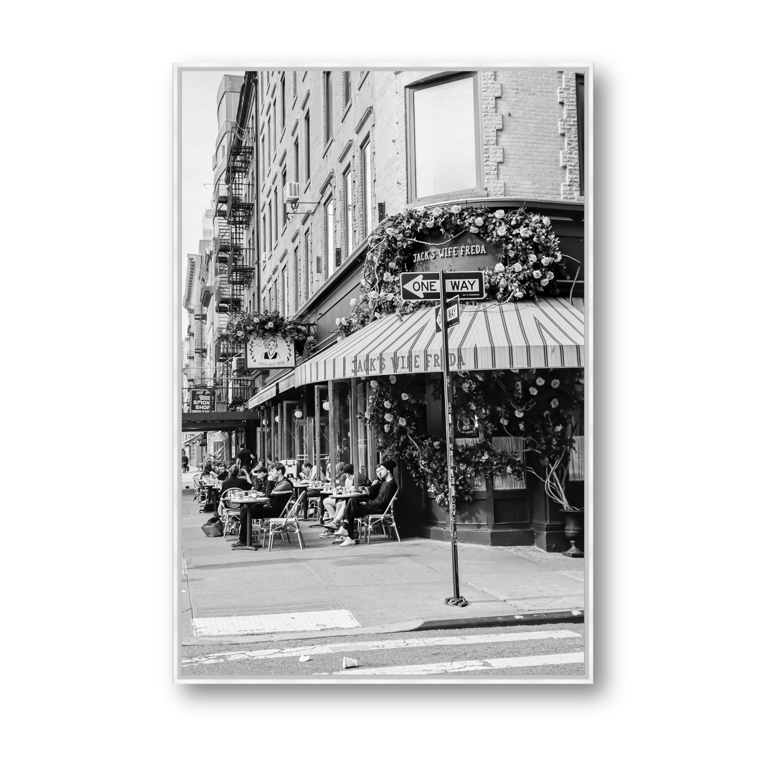 Freda's Feast New York NYC Black & White wall art Statement fine art canvas in white float frame