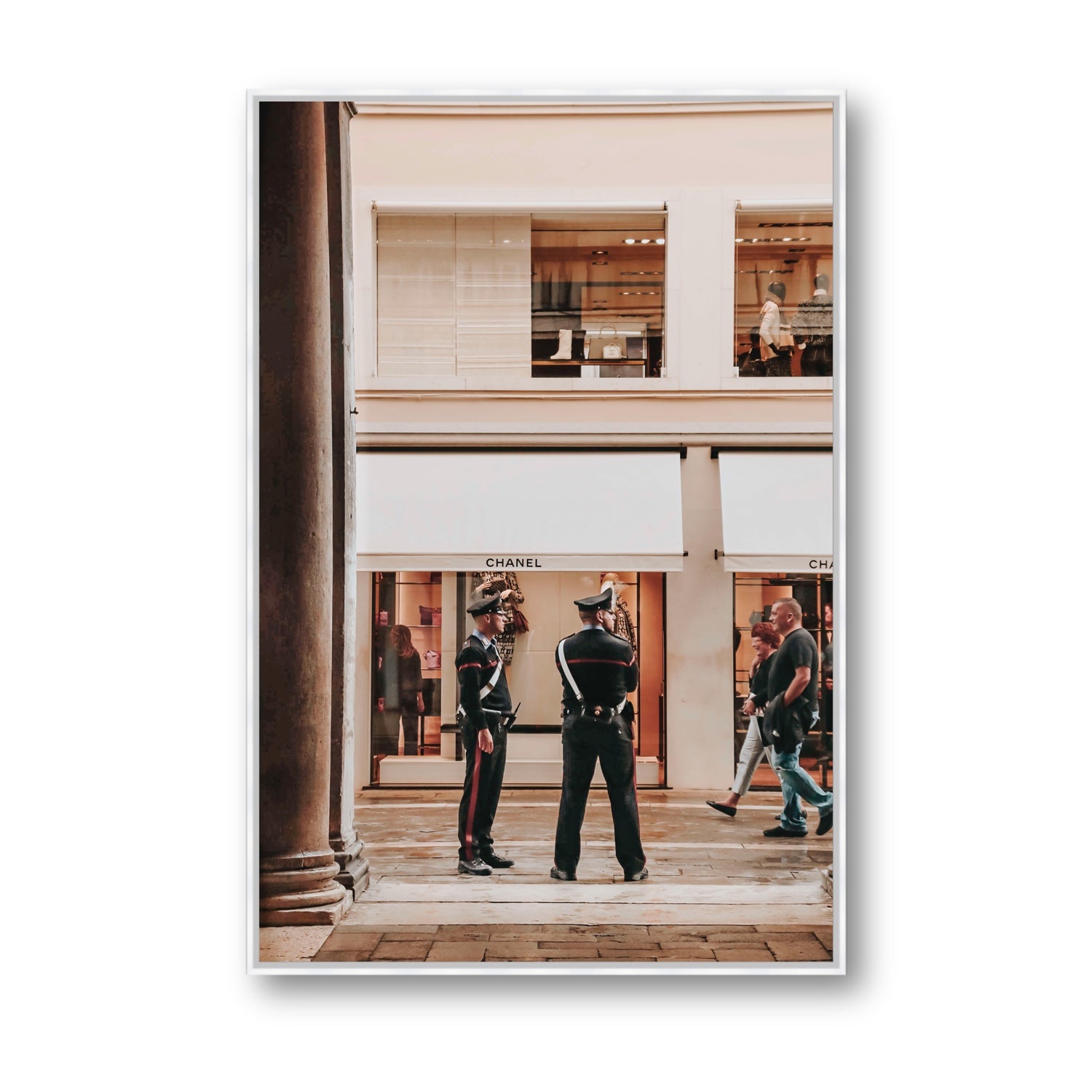 Style Police Venice Italian wall art Statement fine art canvas in white float frame