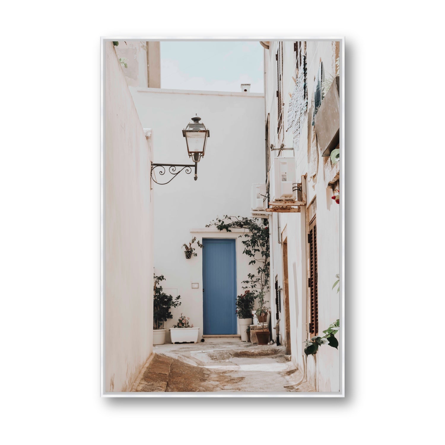 Entry Envy Puglia Ostuni wall art Statement fine art canvas in white float frame
