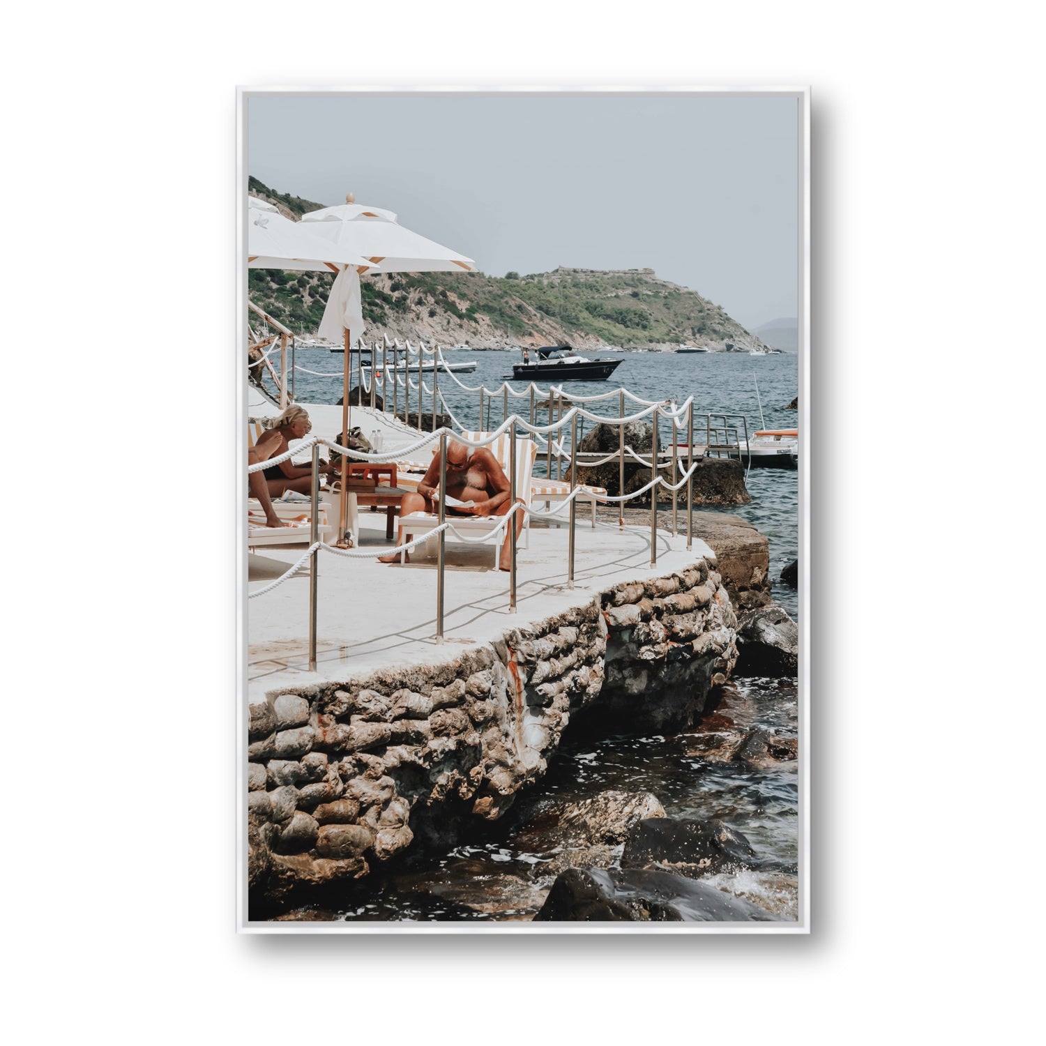 Nonno e Nonna Tuscany coastal Italian wall art Statement fine art canvas in white float frame