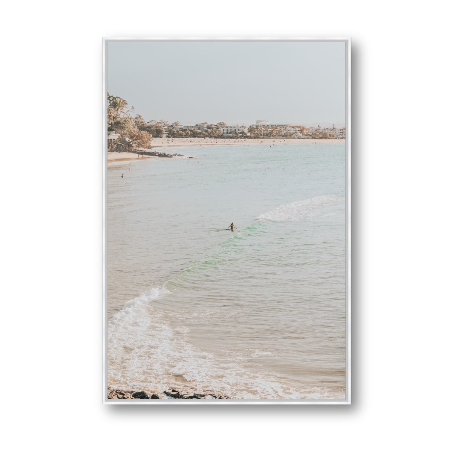 Salt Reverie fine art print, Noosa, Australia, coastal scenes artwork, Statement, White Float Frame, Fine Art Canvas