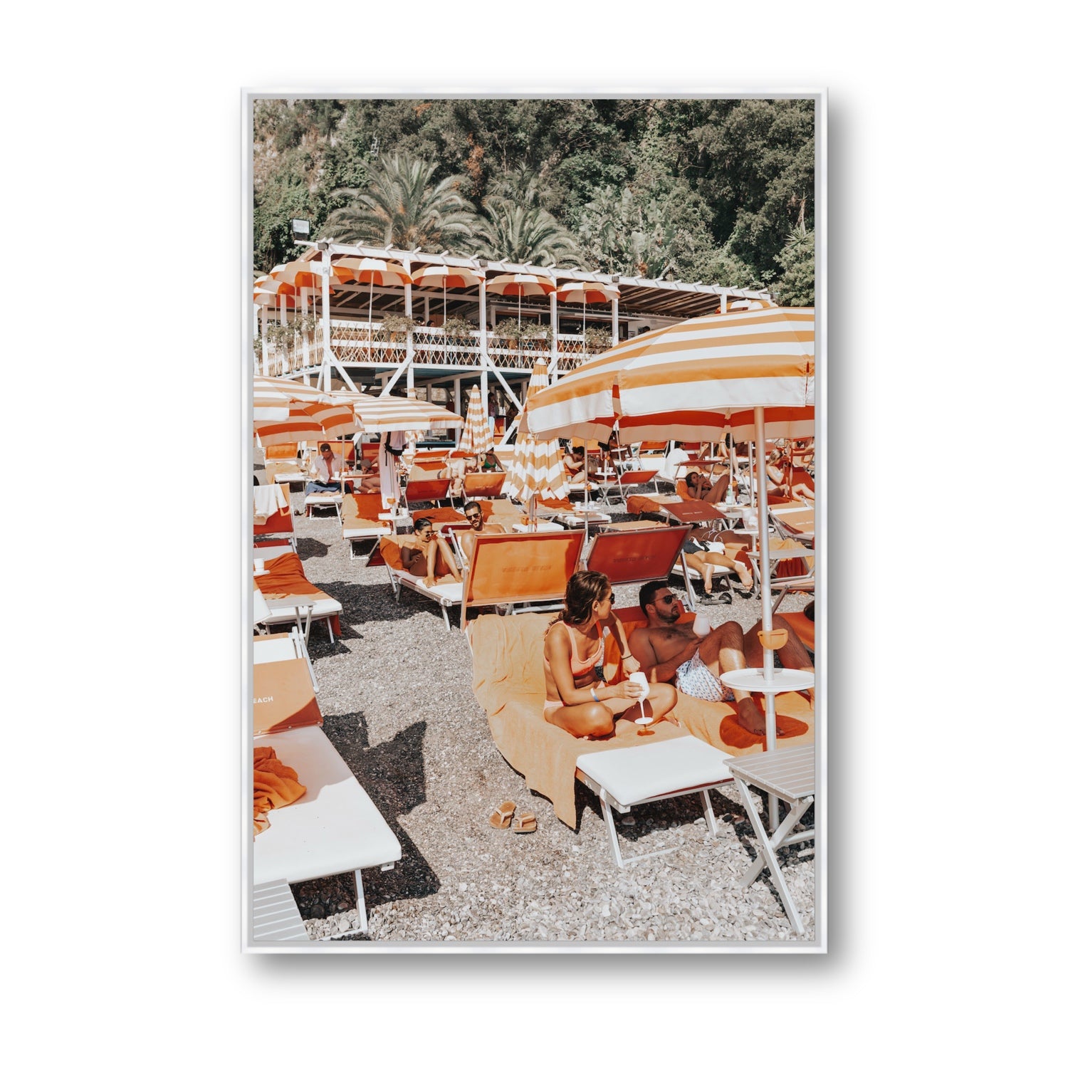 Lounging In Lido fine art print, Positano, Italy, Statement, White Float Frame, Fine Art Canvas