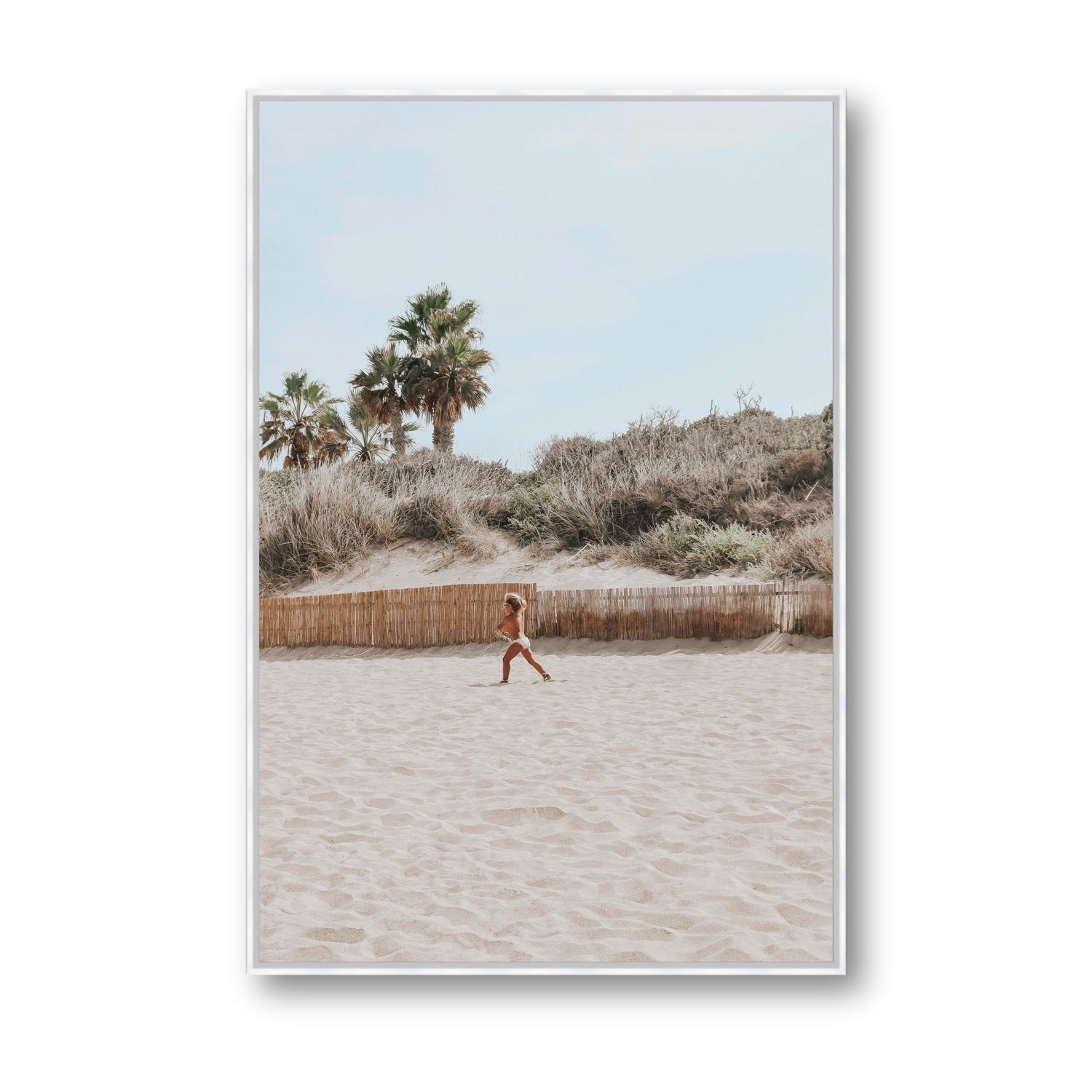 Joyful Sprint Puglia beach coastal fine art print Statement fine art canvas in white float frame