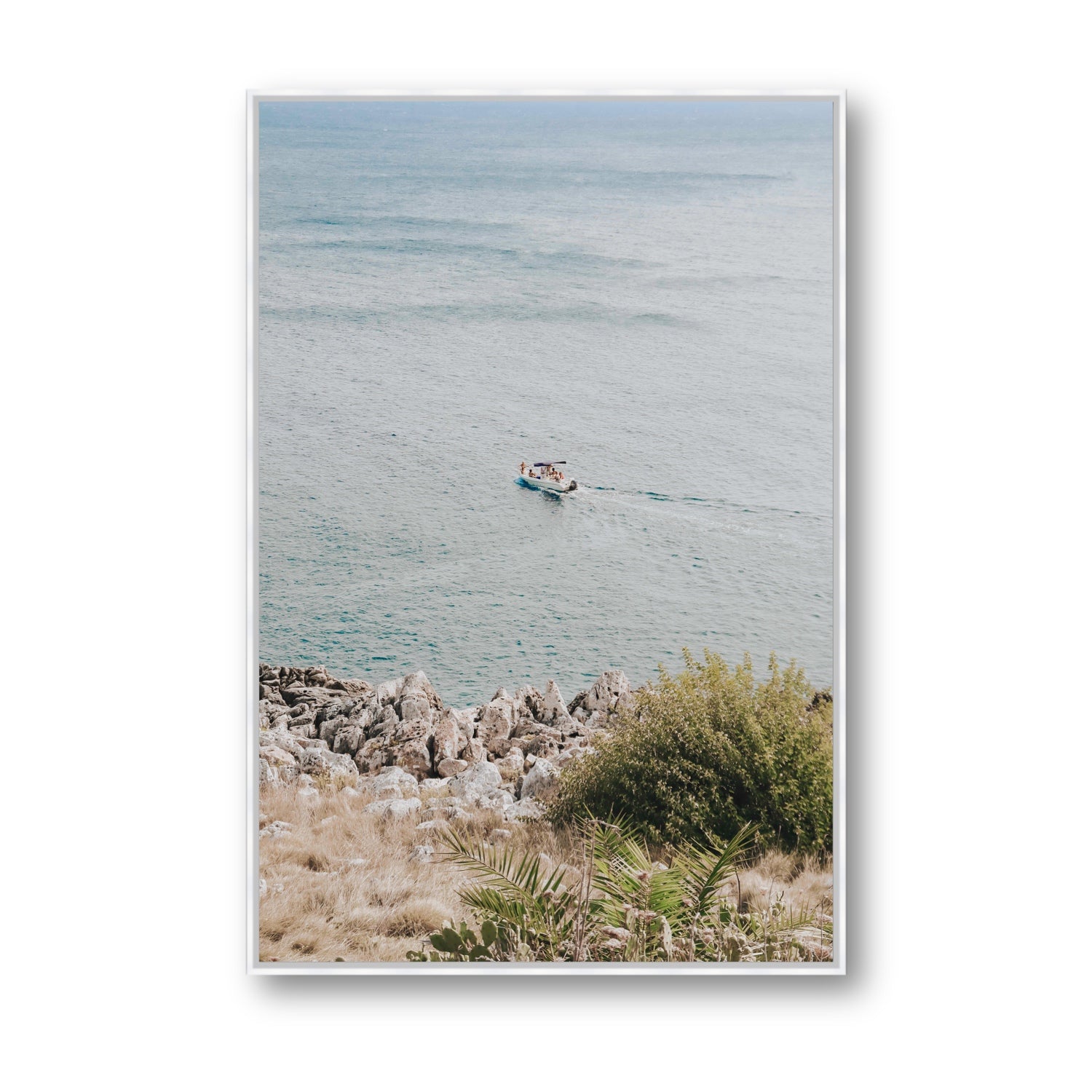 Puglian Departure Puglia coastal Italian wall art Statement fine art canvas in white float frame