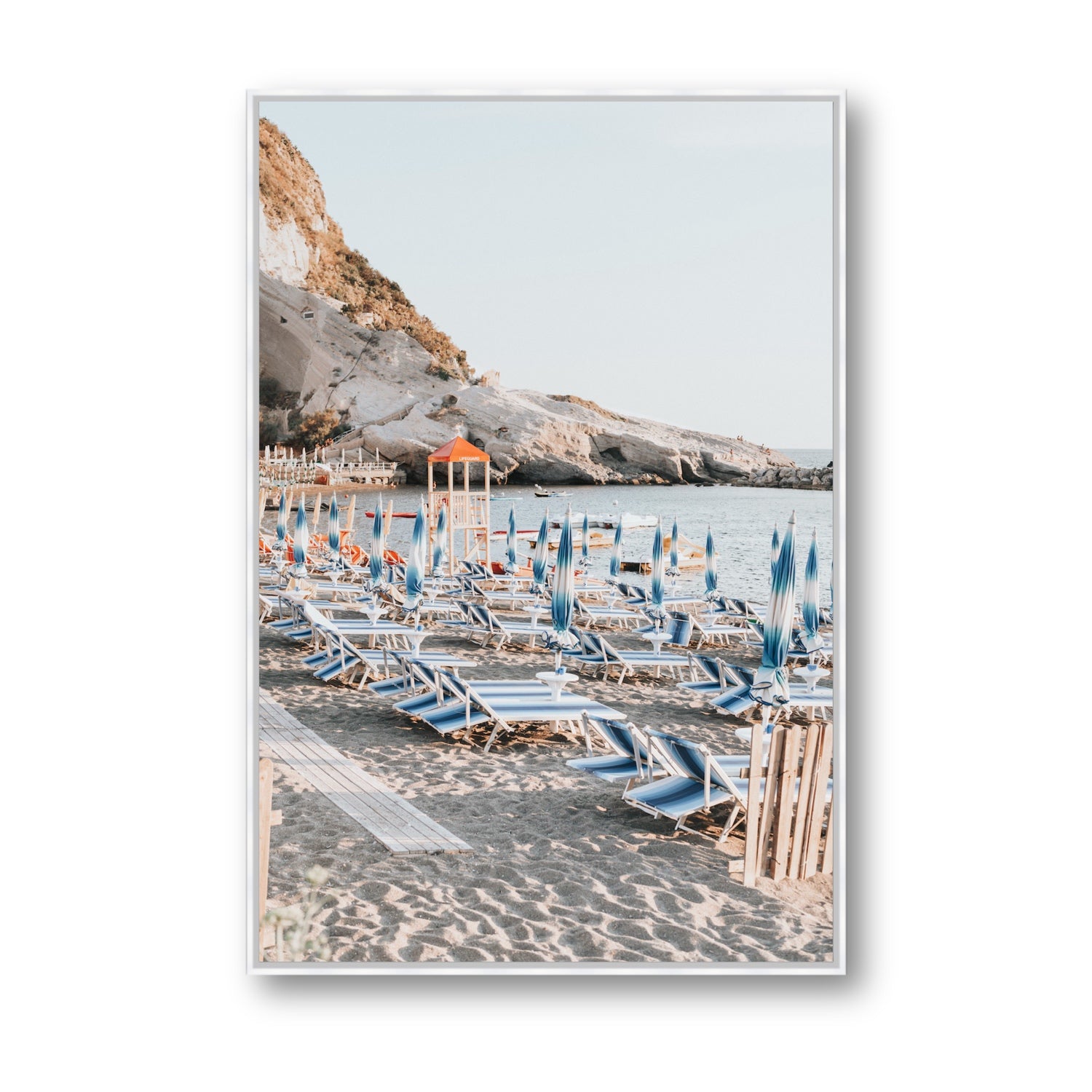 The Golden Hour Ischia Italian coastal wall art Statement fine art canvas in white float frame