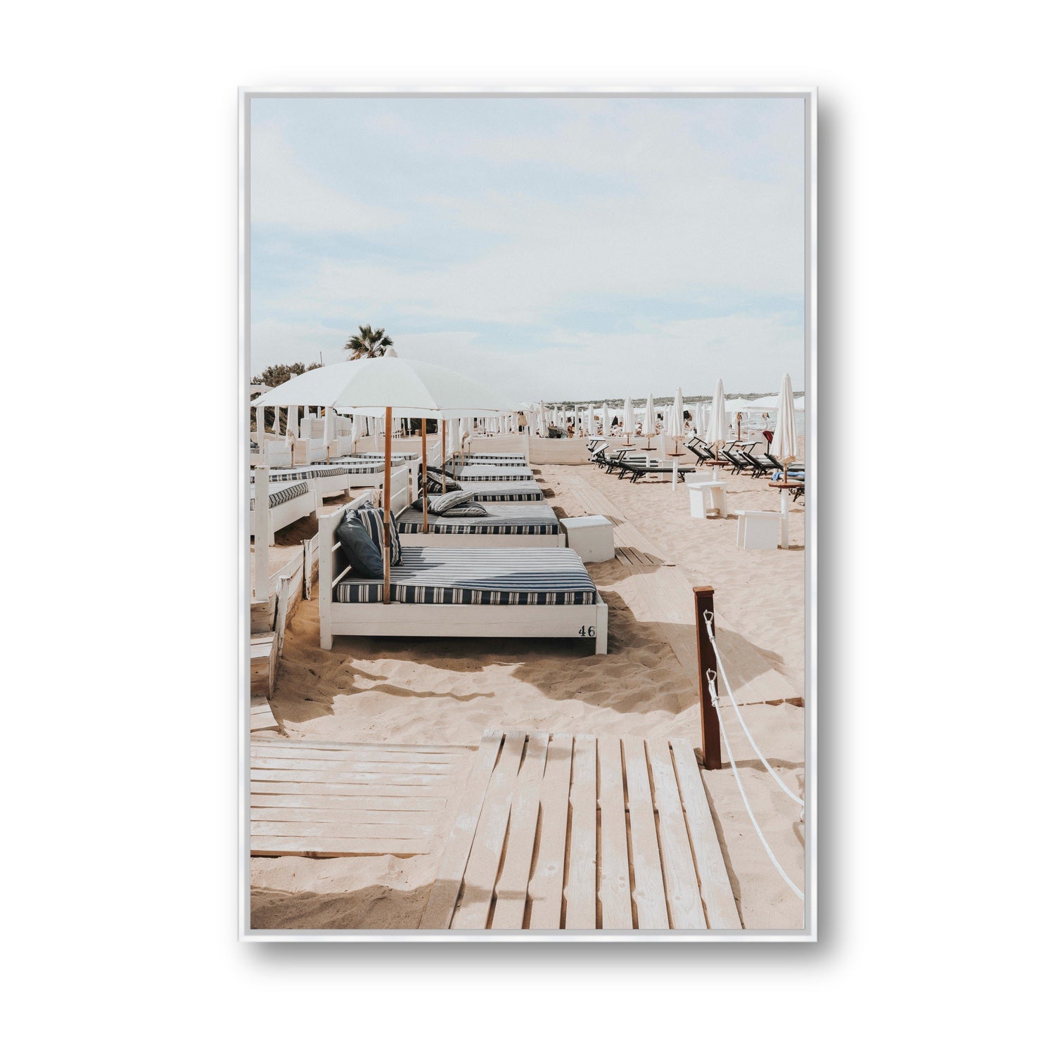 Coastal Repose Puglia beach Mediterranean fine art print Statement fine art canvas in white float frame