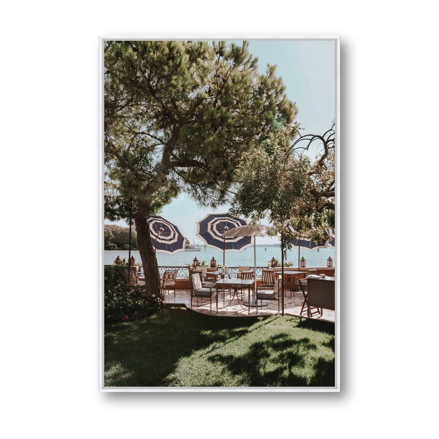 Tranquil Gardens Venice Italian wall art Statement fine art canvas in white float frame