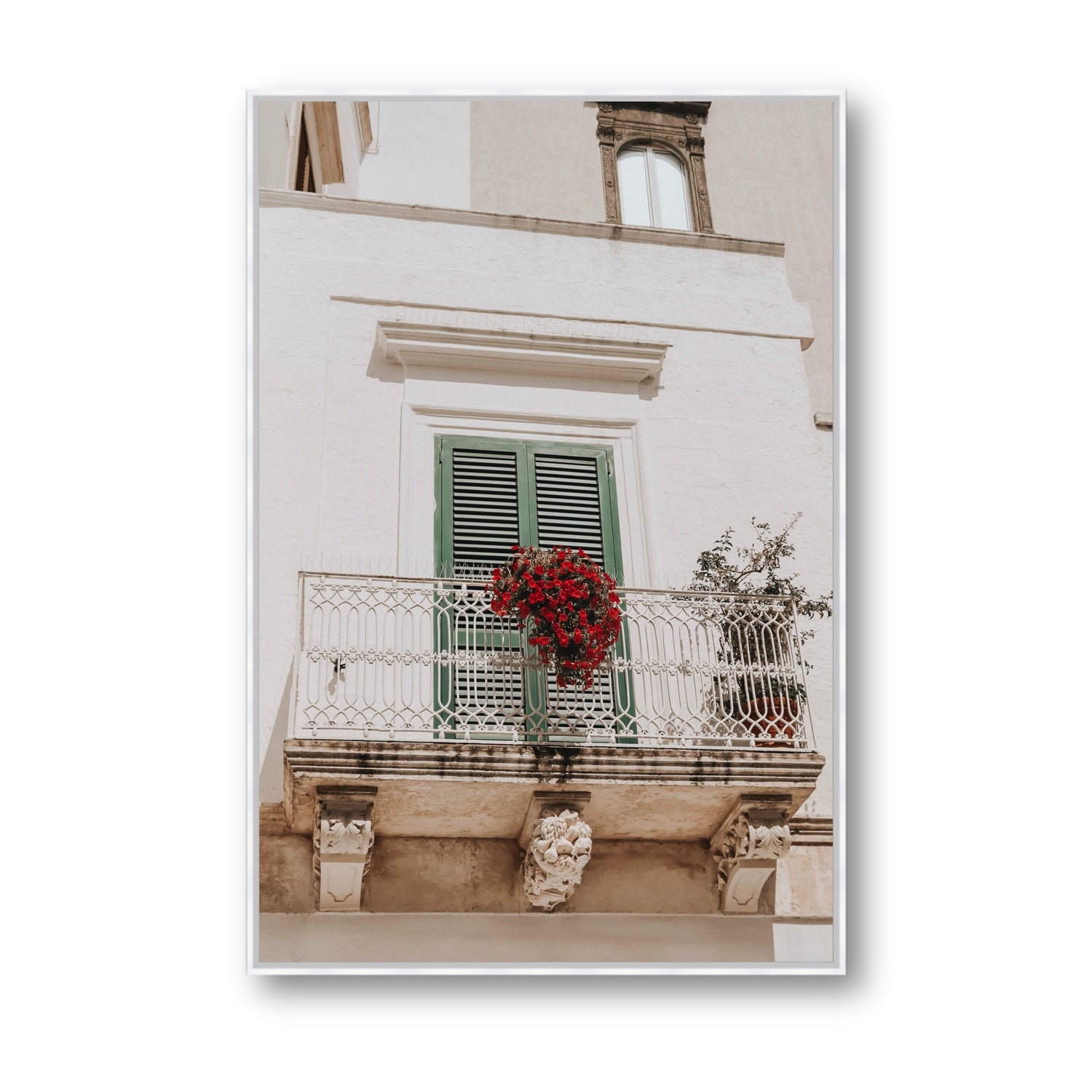 Balcone Estivo Puglia Italian wall art Statement fine art canvas in white float frame