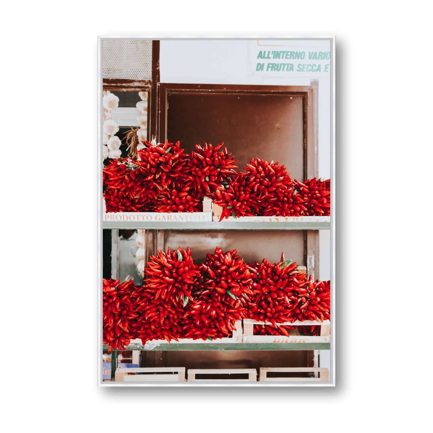 Hot Harvest Puglia Italian wall art Statement fine art canvas in white float frame