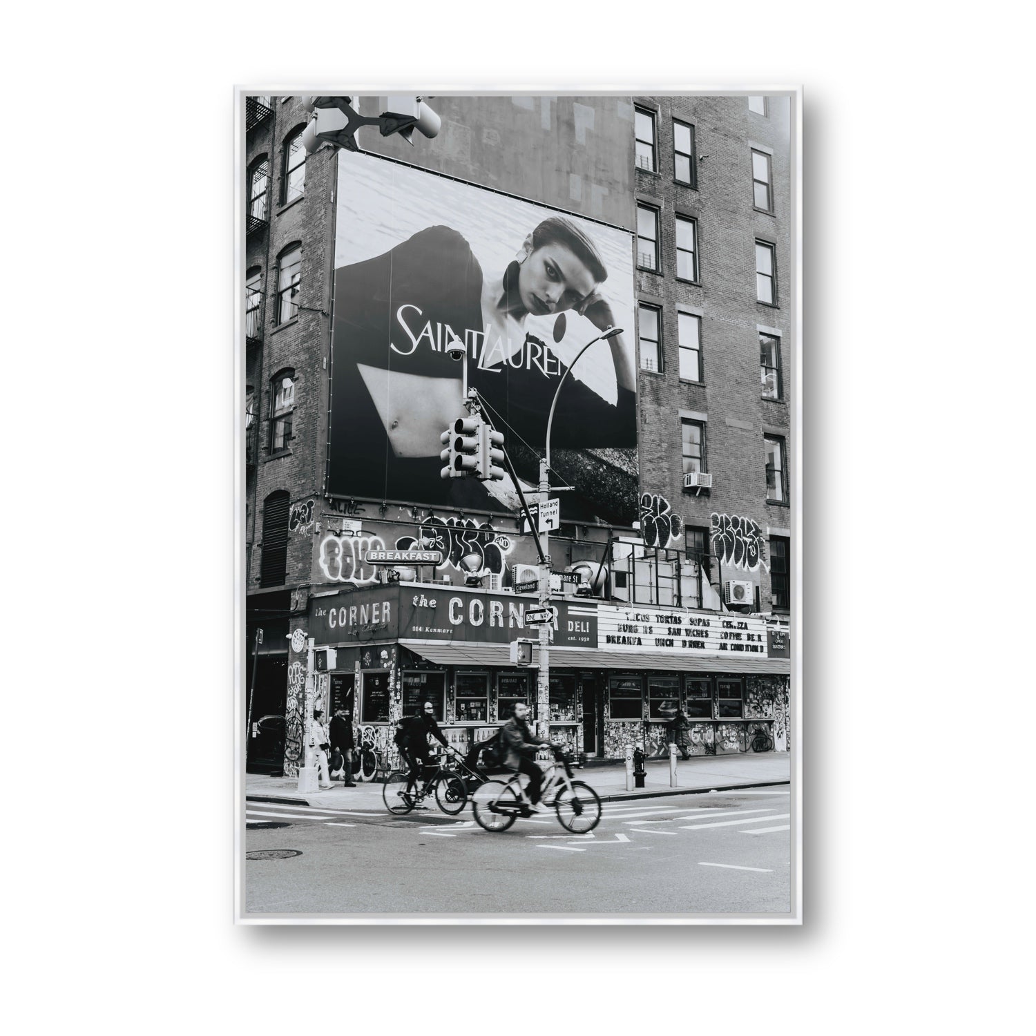 Runway To Rooftops New York NYC Black & White wall art Statement fine art canvas in white float frame