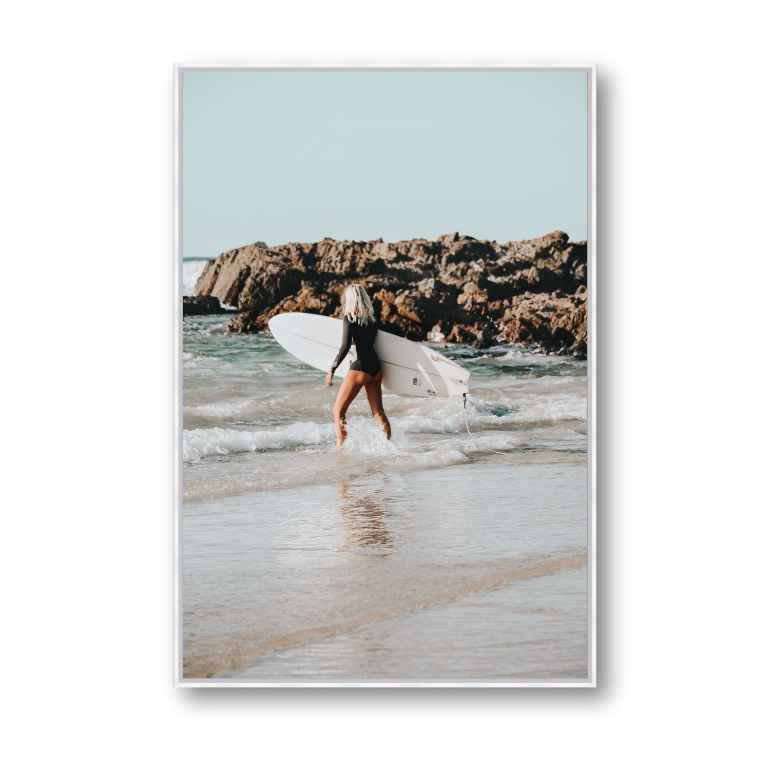 Bethany Byron Bay Surf coastal decor wall art Statement fine art canvas in white float frame