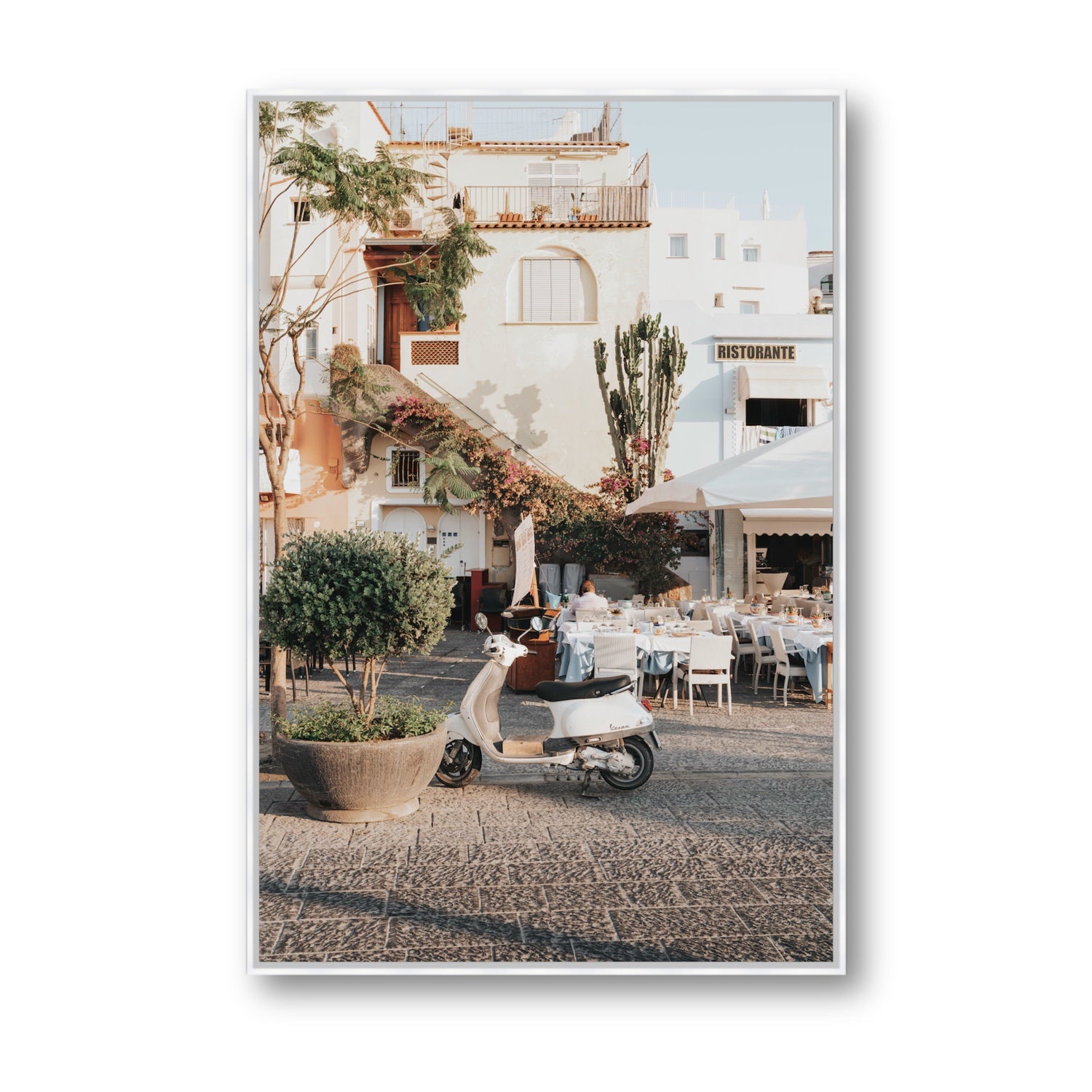 Ristorante Ischia Italian Mediterranean decor wall art Statement fine art canvas in white float frame