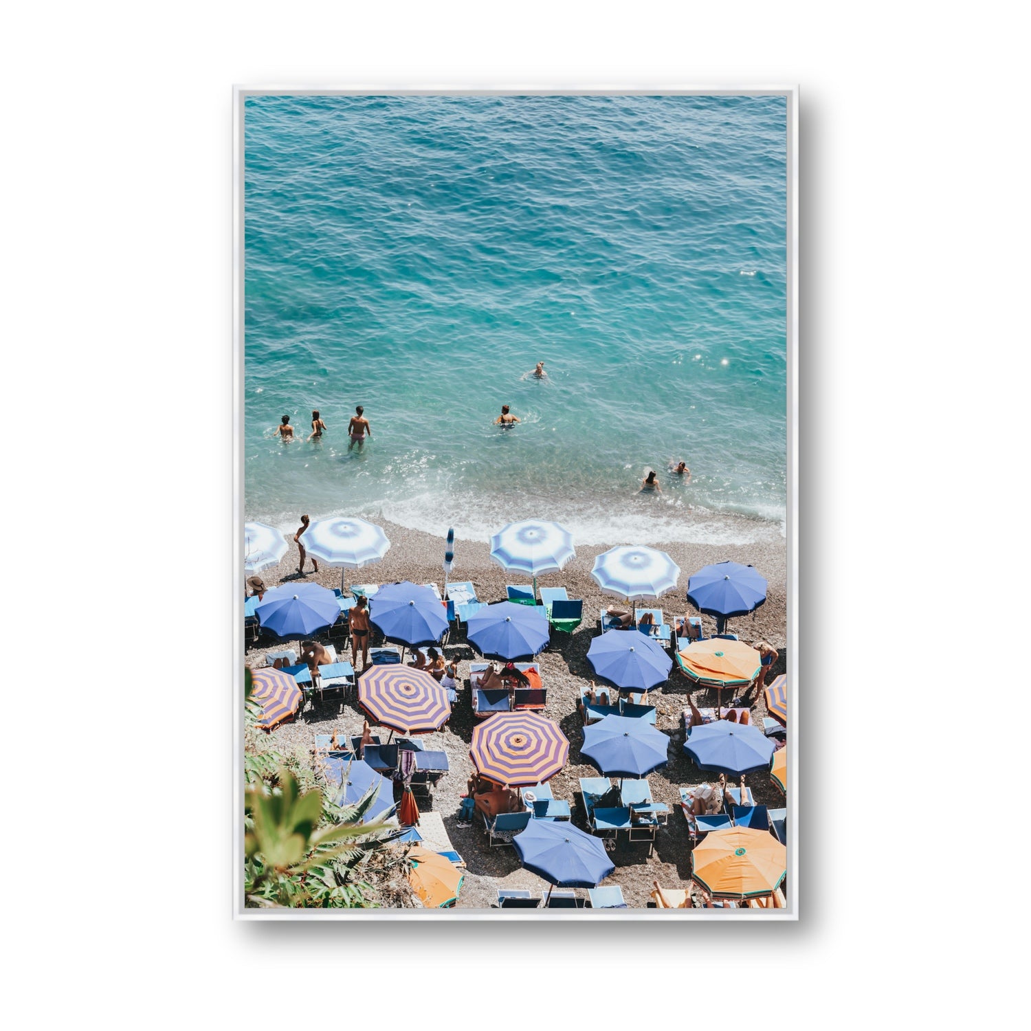 Paradise Beach fine art print, Positano, Italy, Statement, White Float Frame, Fine Art Canvas