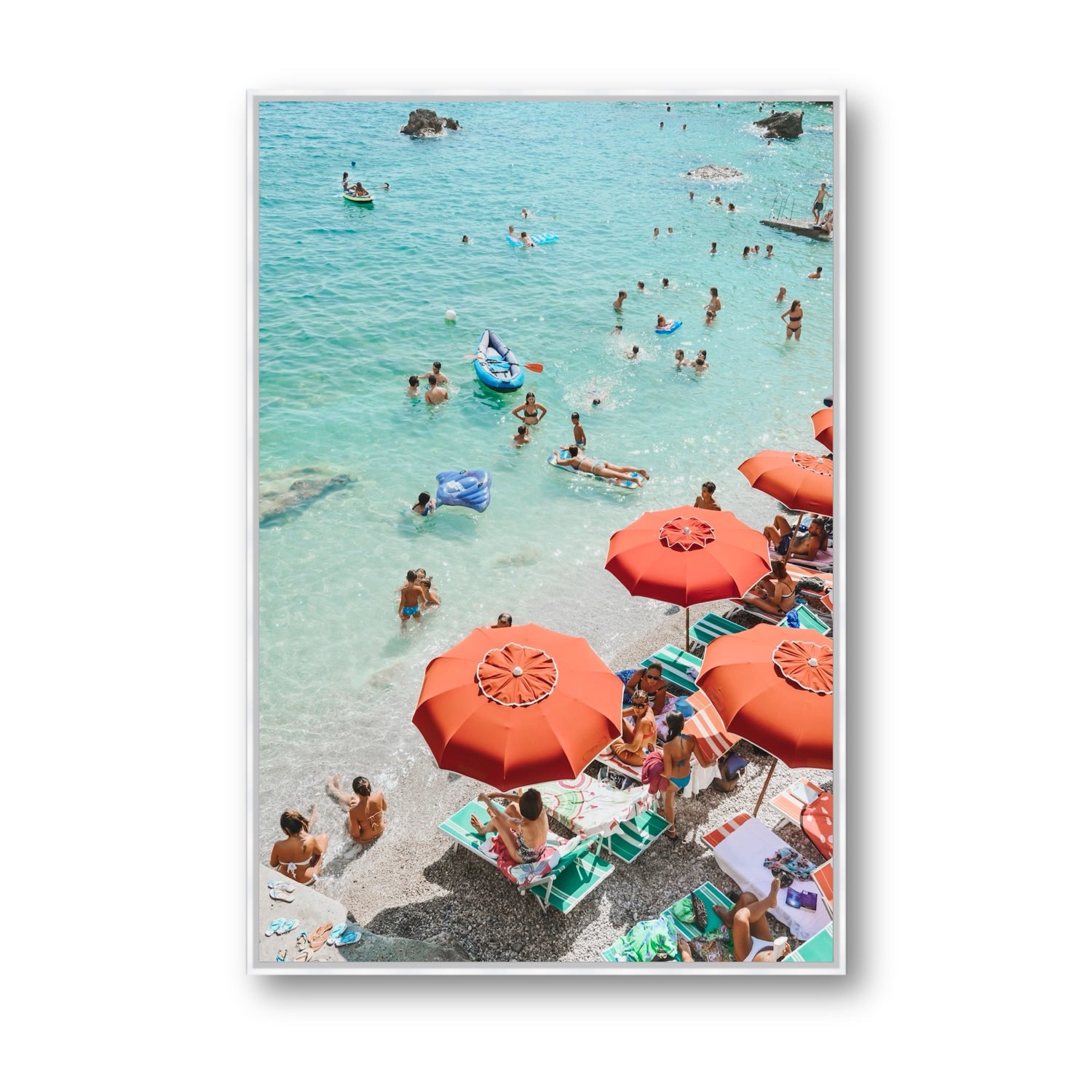 Easy Street Capri Italian beach wall art Statement fine art canvas in white float frame