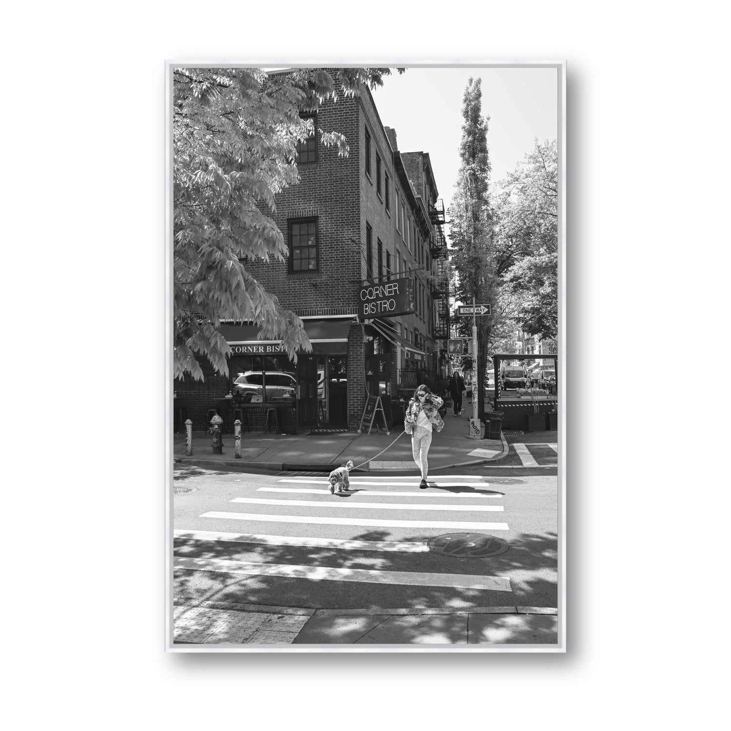 Sunlit Stroll New York NYC Black & White wall art Statement fine art canvas in white float frame
