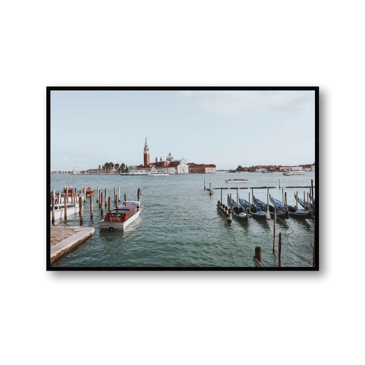 Venetian Waterscape Venice Italian art print Gallery fine art canvas in black float frame