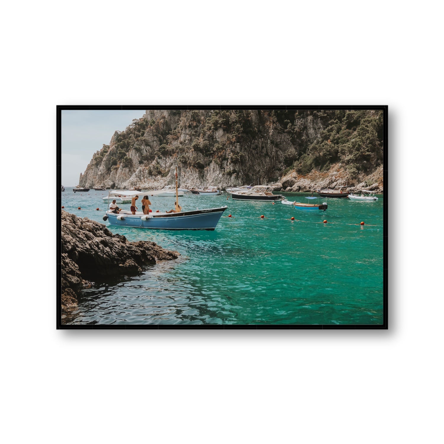 Cozy Cove Capri coastal Mediterranean wall art Gallery fine art canvas in black float frame