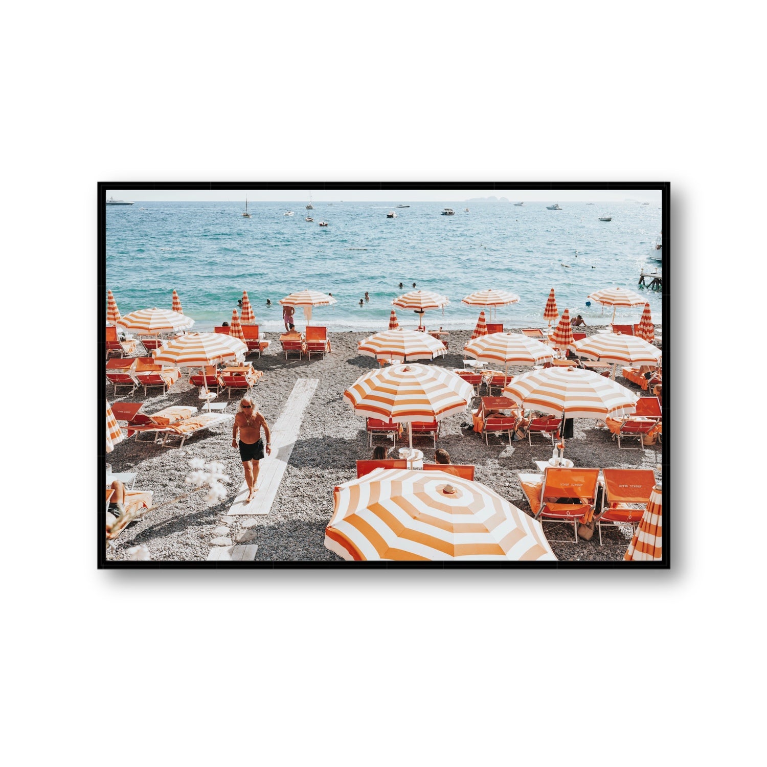 Shoreline Strut Positano wall art Gallery fine art canvas in black float frame