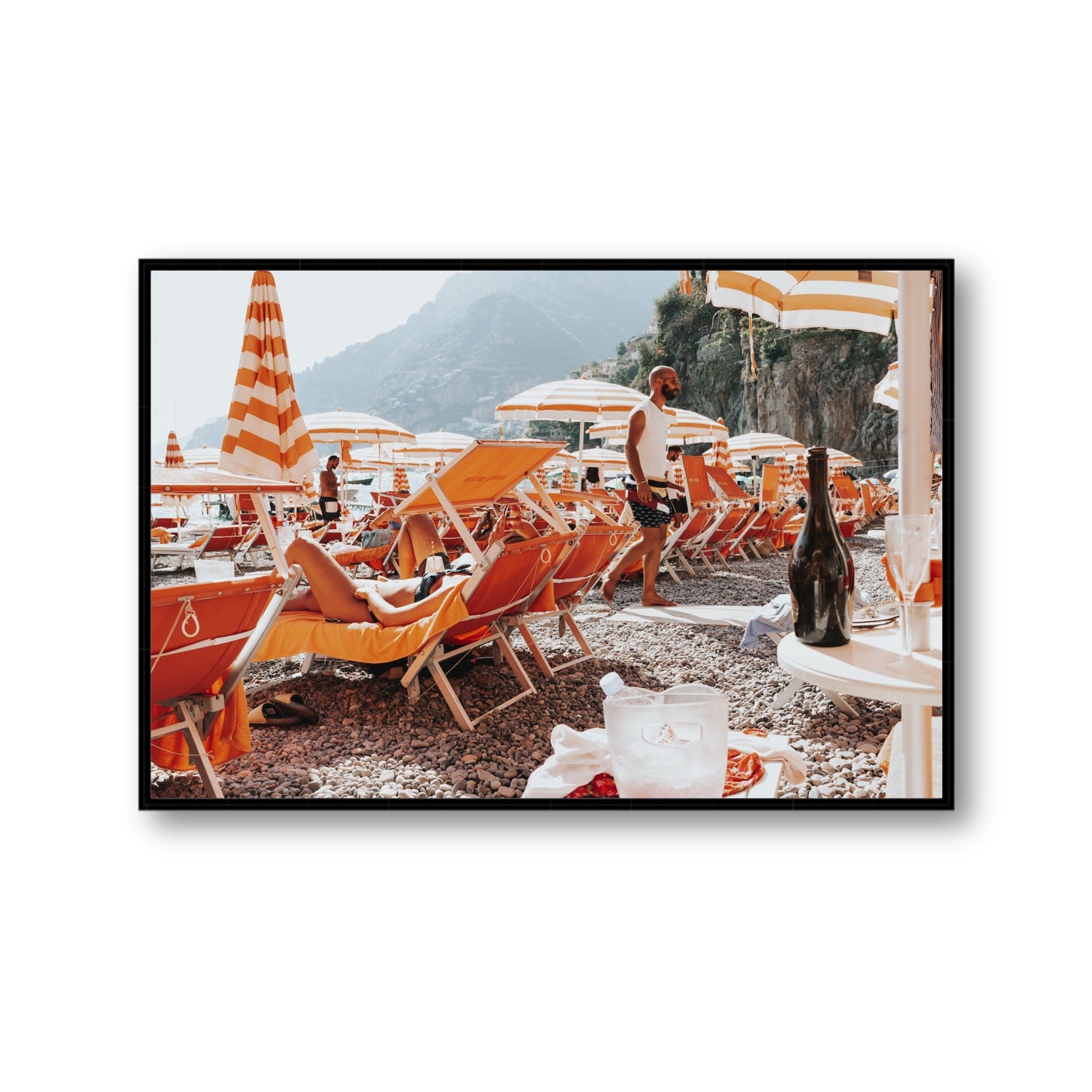 Zesty Shade Positano wall art Gallery fine art canvas in black float frame
