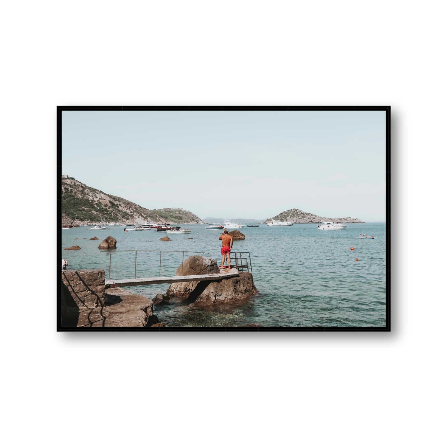 Out Of Office Tuscany coastal Italian wall art Gallery fine art canvas in black float frame