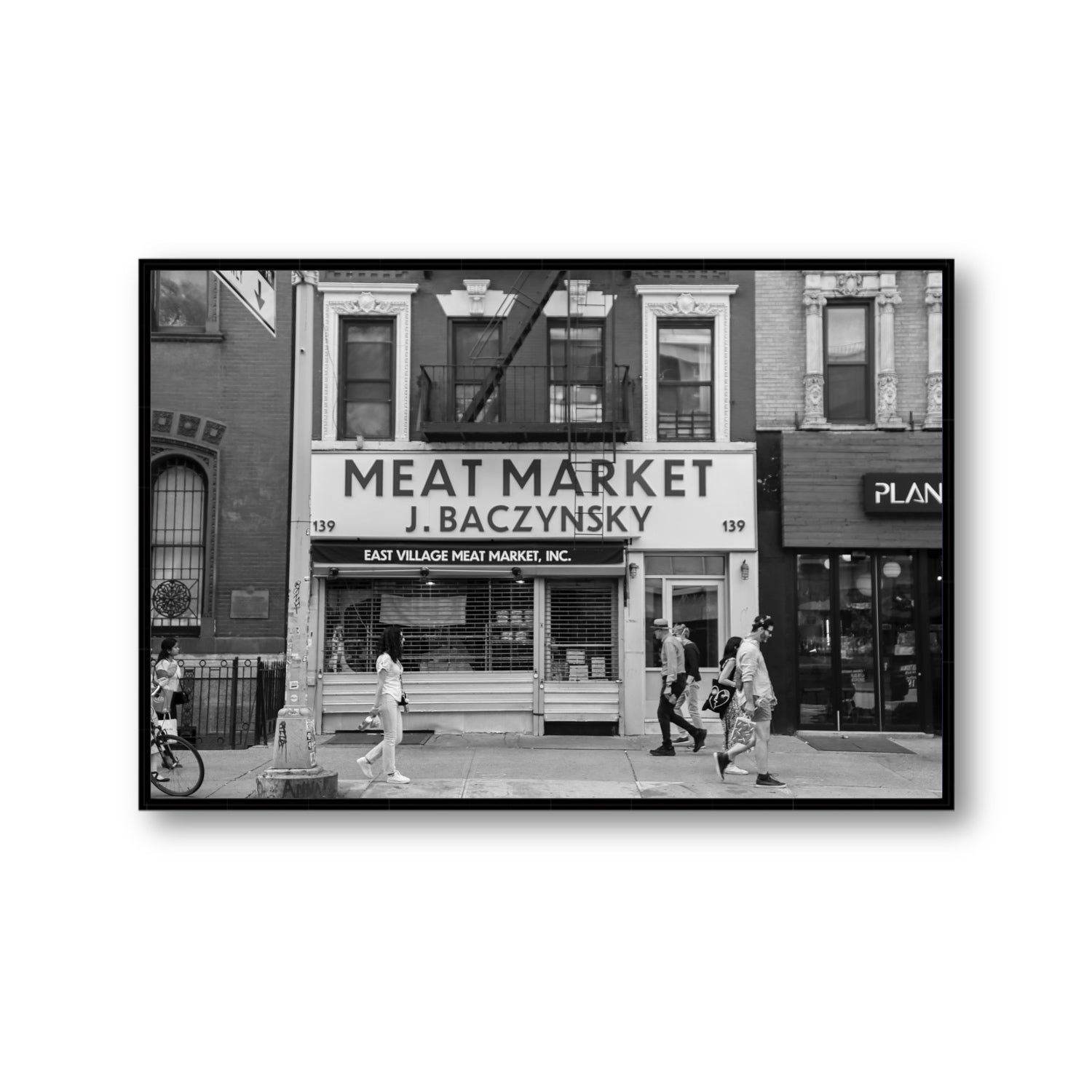 Meat District New York NYC Black & White wall art Gallery fine art canvas in black float frame