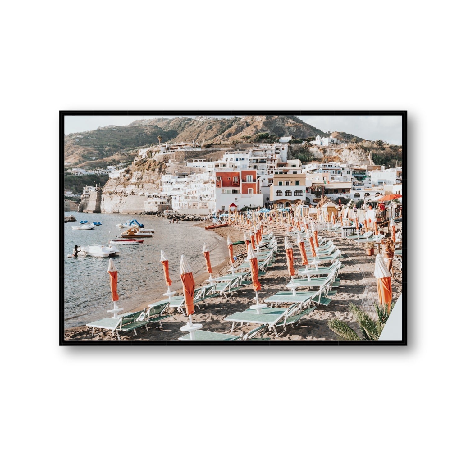 Sole Estivo Ischia Italian coastal wall art Gallery fine art canvas in black float frame