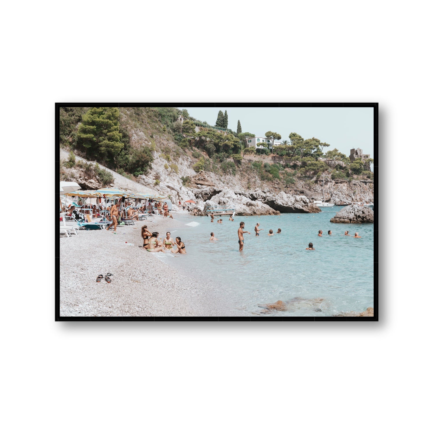 La Vacanza Amalfi Mediterranean wall art Gallery fine art canvas in black float frame