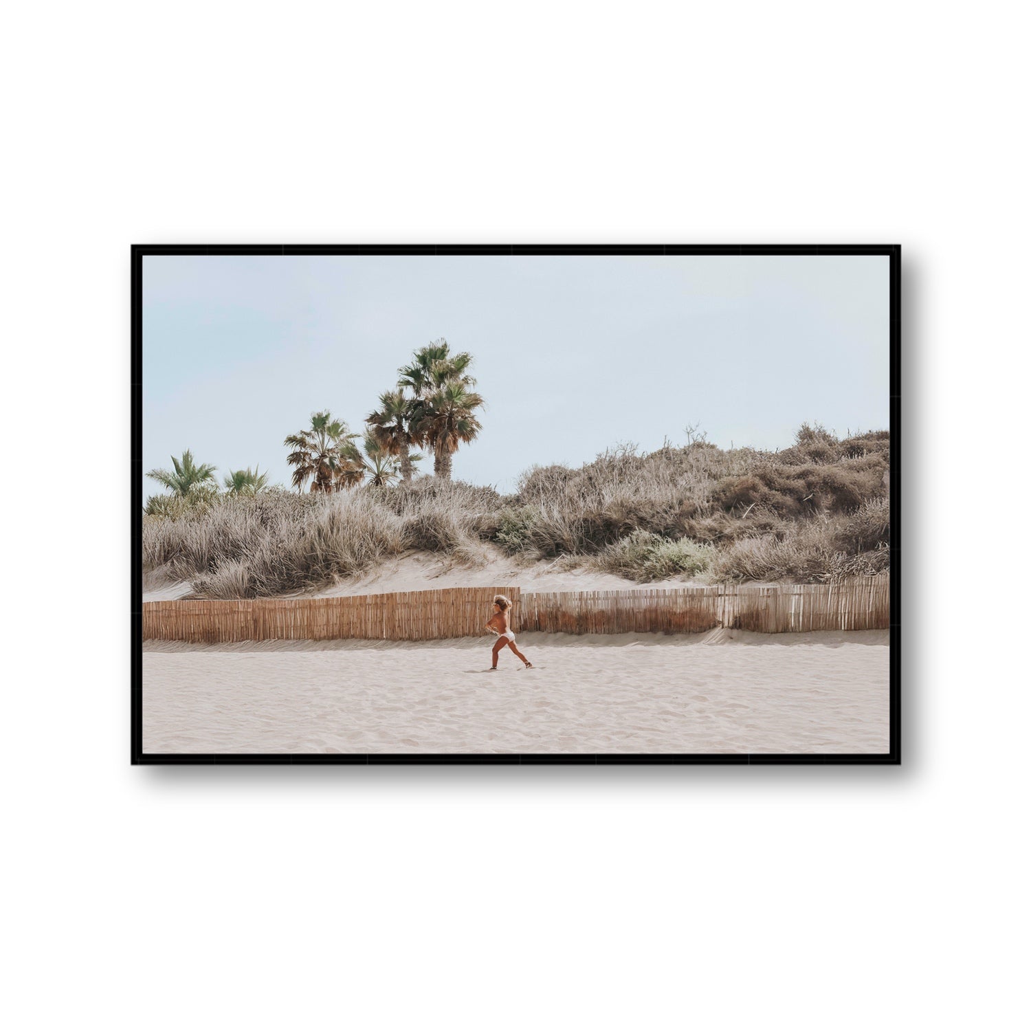 Ragazza Da Spiaggia Puglia beach Italian fine art print Gallery fine art canvas in black float frame