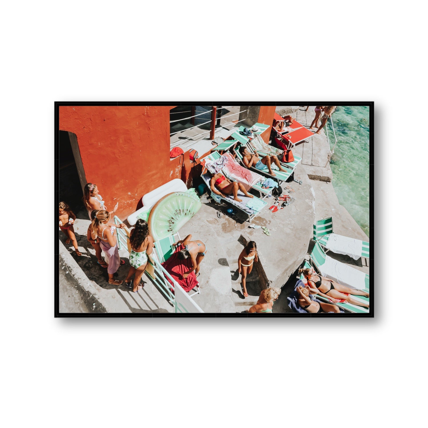 Italianita Capri beach Mediterranean wall art Gallery fine art canvas in black float frame