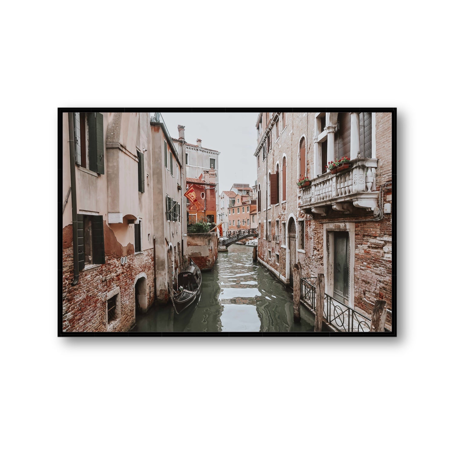 Venetian Gothic Venice Canal Italian wall art Gallery fine art canvas in black float frame