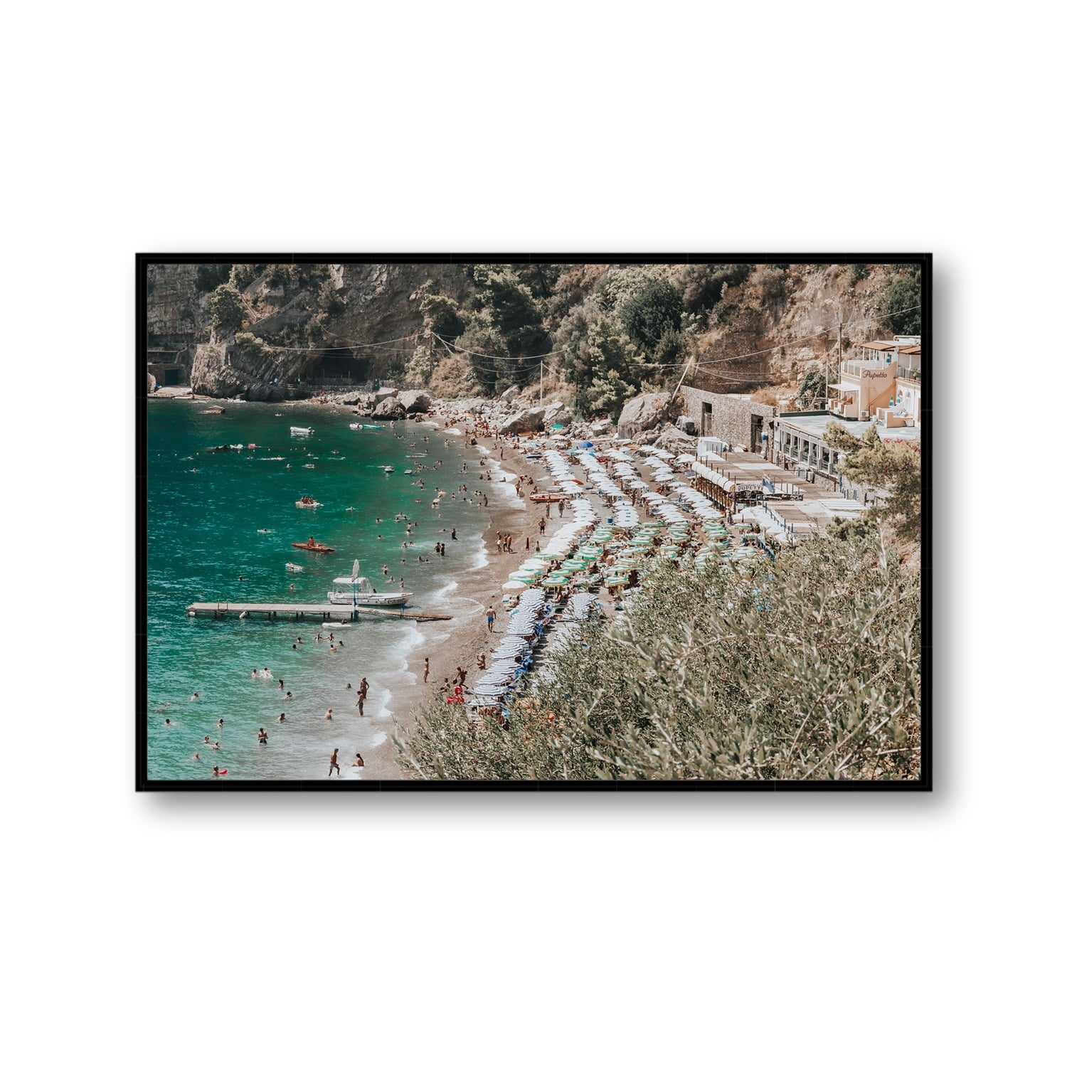 Fornillo Beach fine art print, Positano, Italy, Gallery, Black Float Frame, Fine Art Canvas